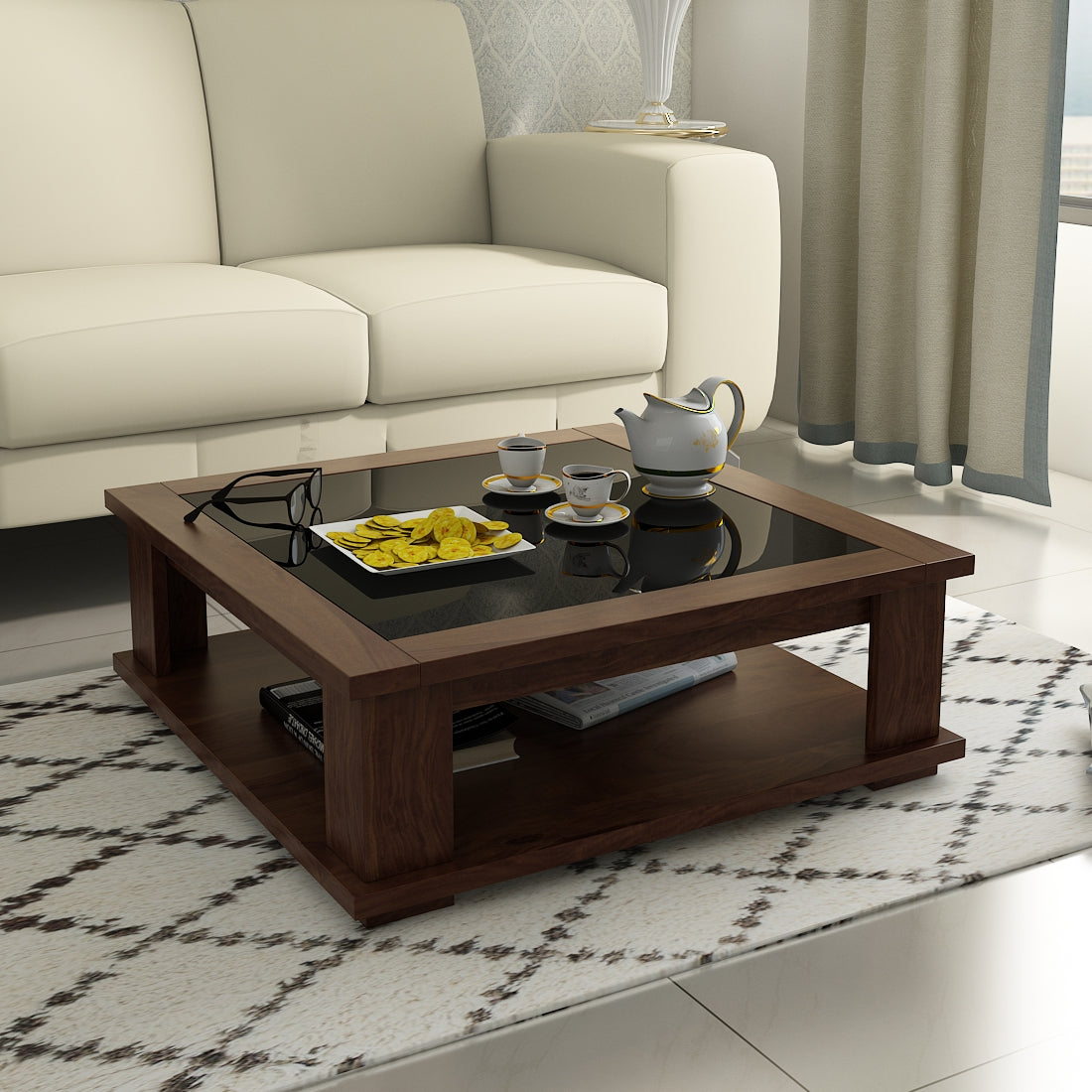 Antwerp  Center Table With Glass in Sheesham Colour