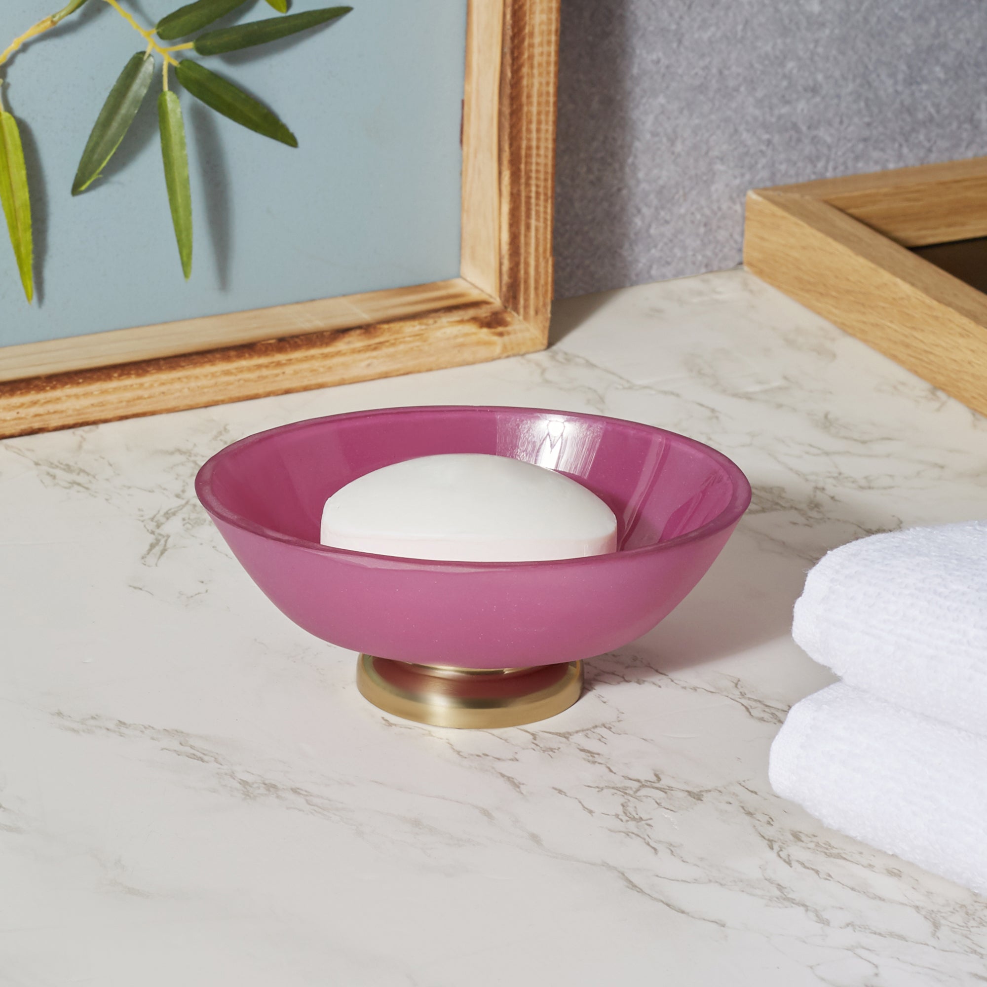 Emilia Glass Frosted Colored Soap Dish in Plum Colour