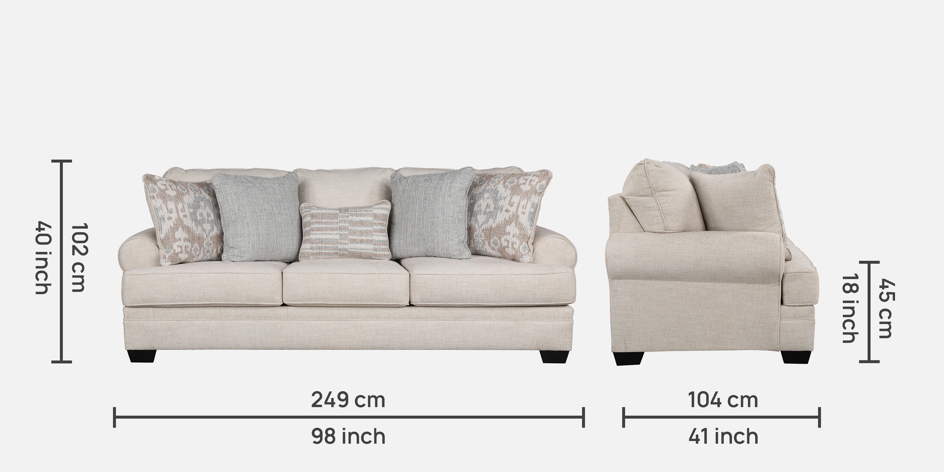 Thames Fabric Three Seater Sofa in Beige Colour