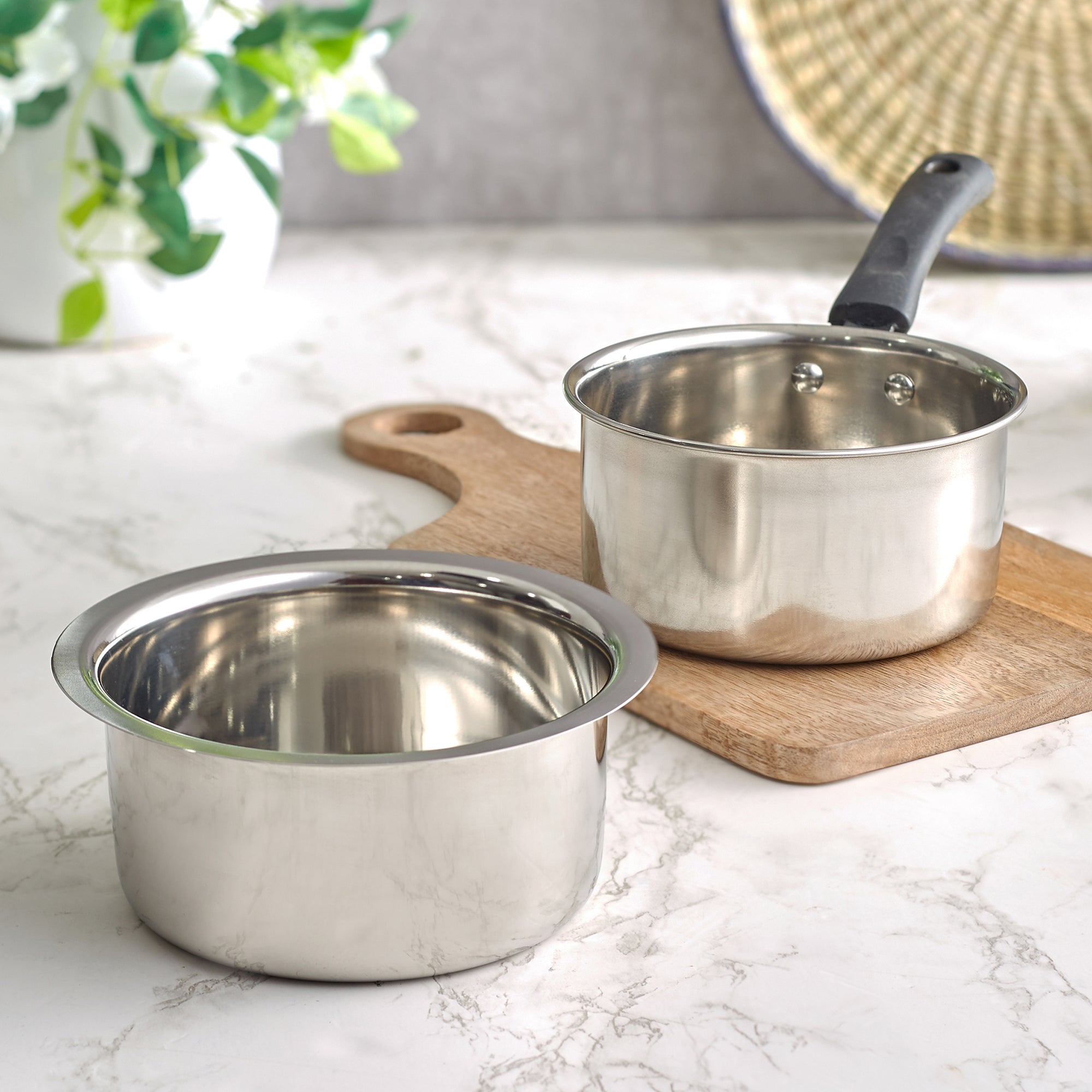 Fiesta Stainless Steel Saucepan & Tope Combo Set of 2 in Silver Colour