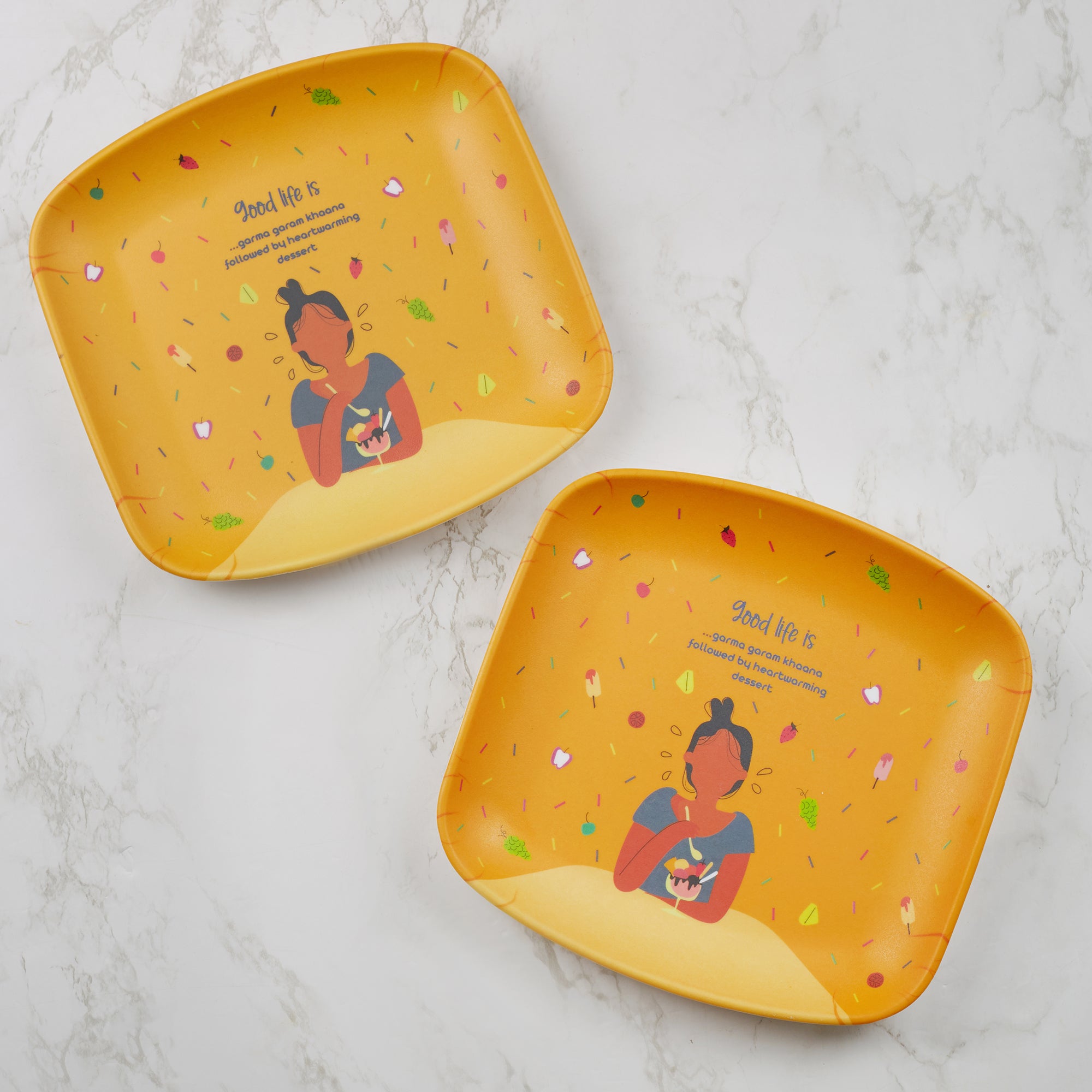 Good Life Melamine Square Small Plate Set of 2 in Multi Colour