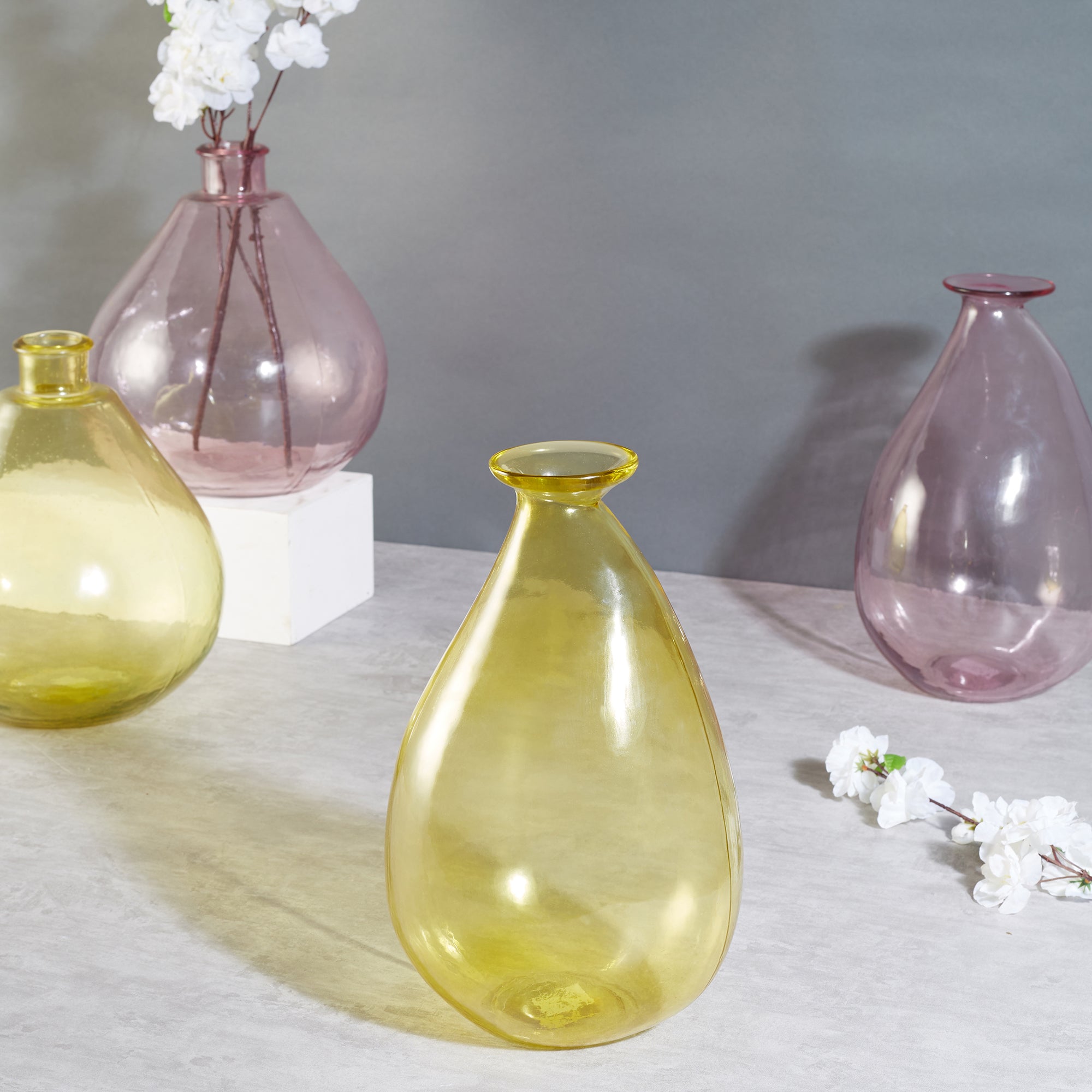 Phiona Glass Modern Organic Shapped Handcrafted 31 Cm Vase in Yellow Colour