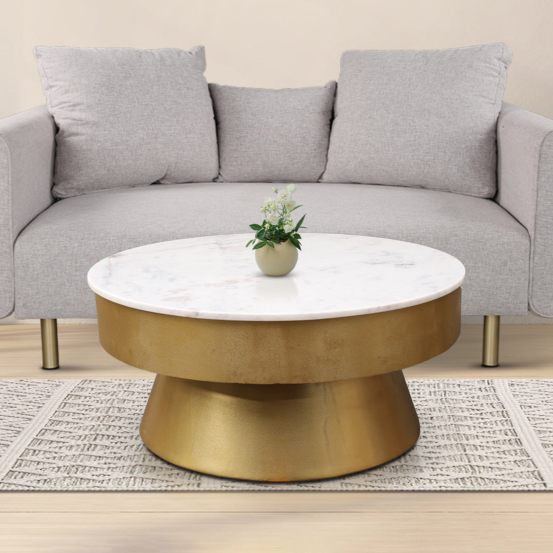 Joanna Marble & Iron Center Table in White & Gold Colour