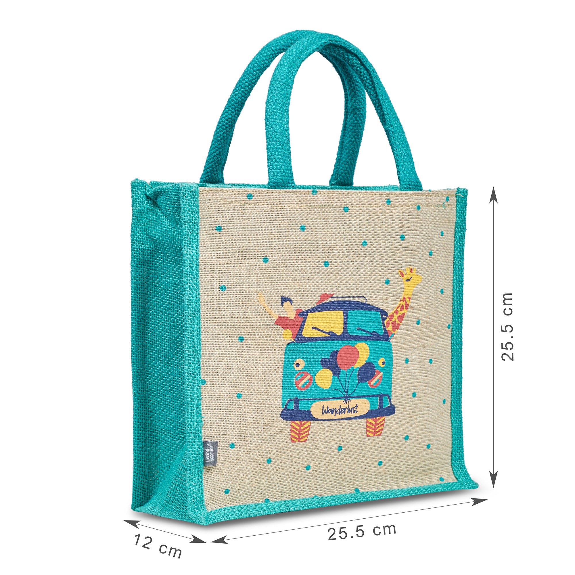 Good Life Jute Reversible Wanderlust Printed Lunch Bag 25.5 x 25.5 Cm in Turq Colour