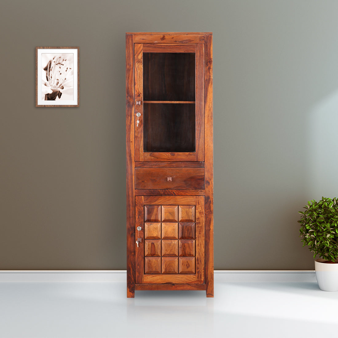Woodrow Sheesham Wood(Rosewood) Tall Bar Cabinet in HONEY Colour
