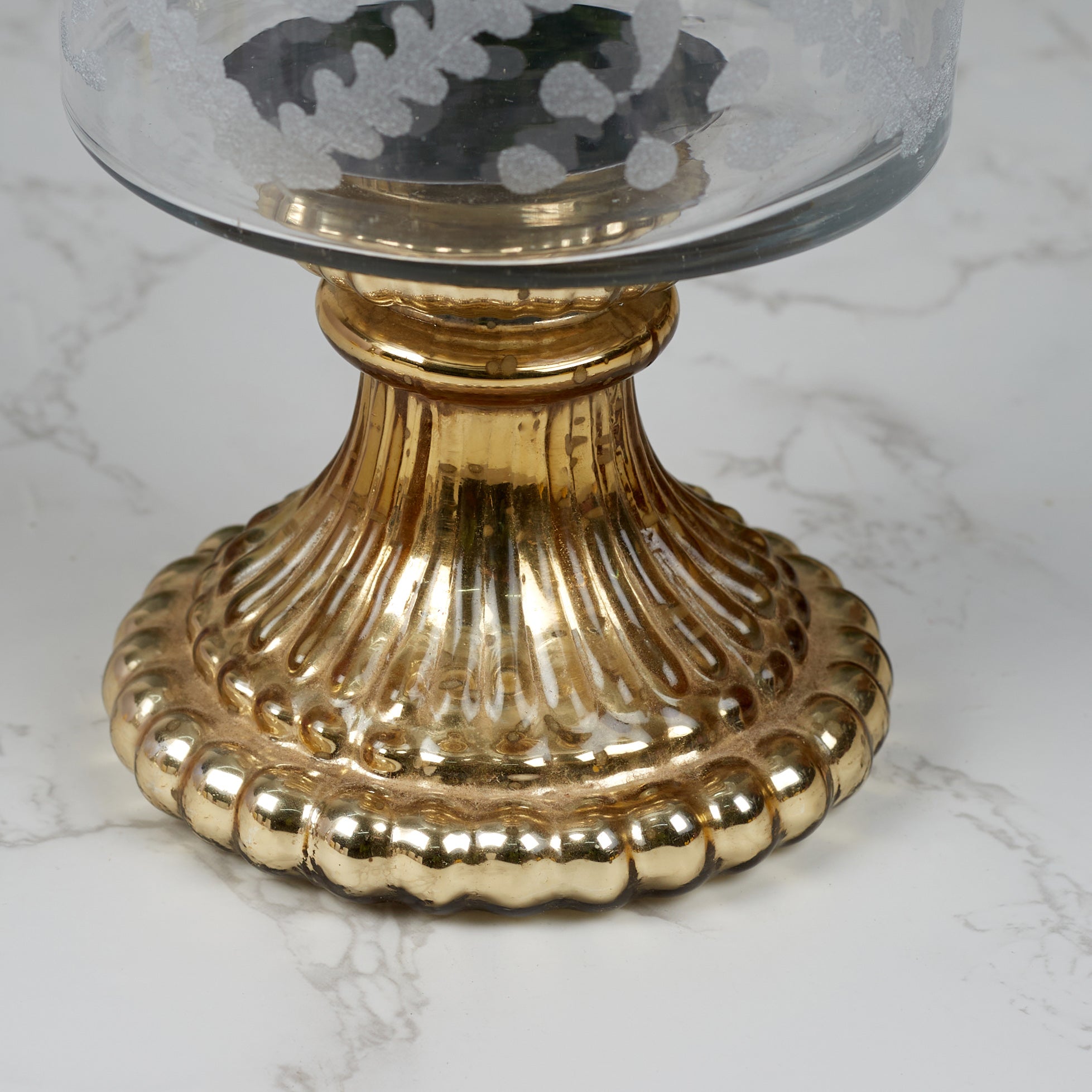 Phiona Glass Etched Handcrafted Hurricane 31 Cm in Gold Colour