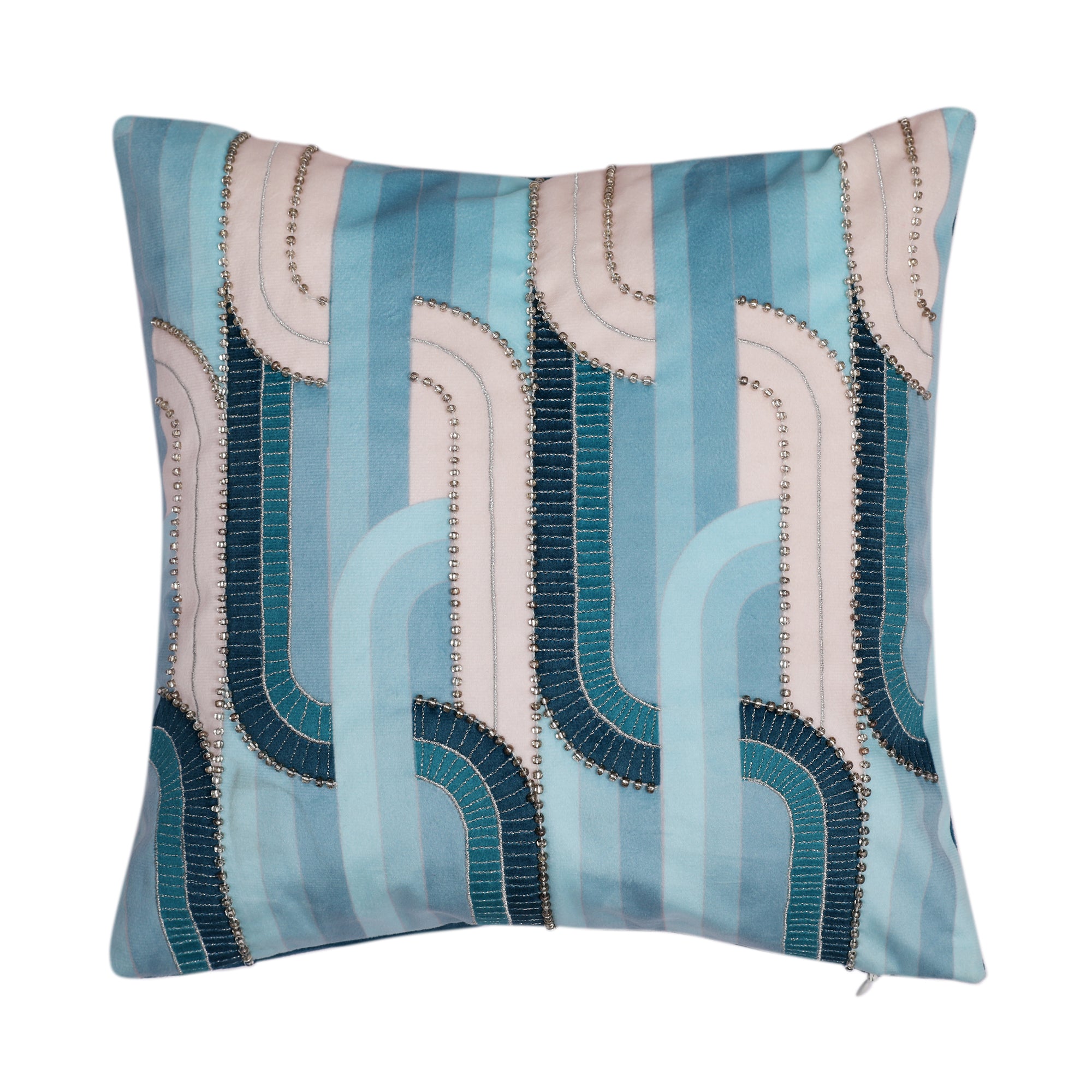 Plush Elegance Art Deco Cushion Cover Blue, 30X30cm