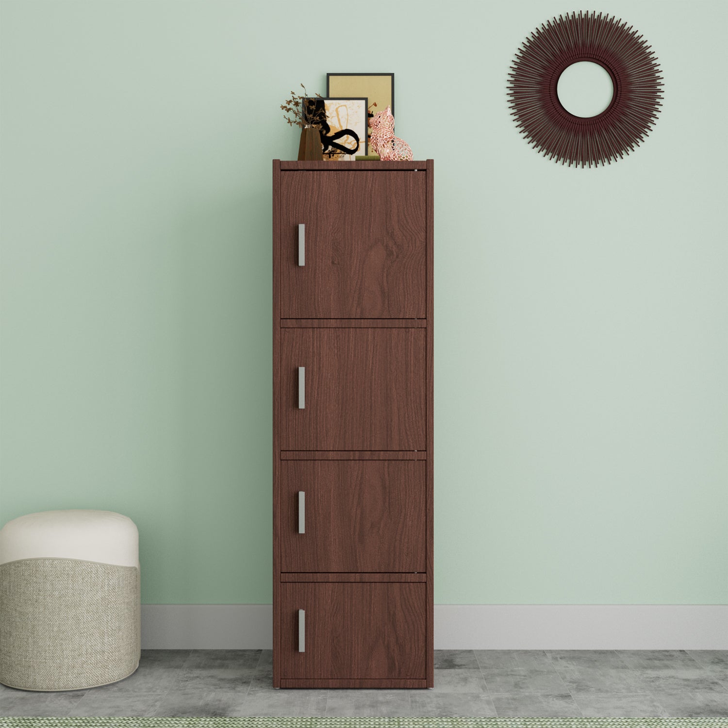 Albert Engineered Wood 4 Tier Cabinet in Cherry Brown Colour