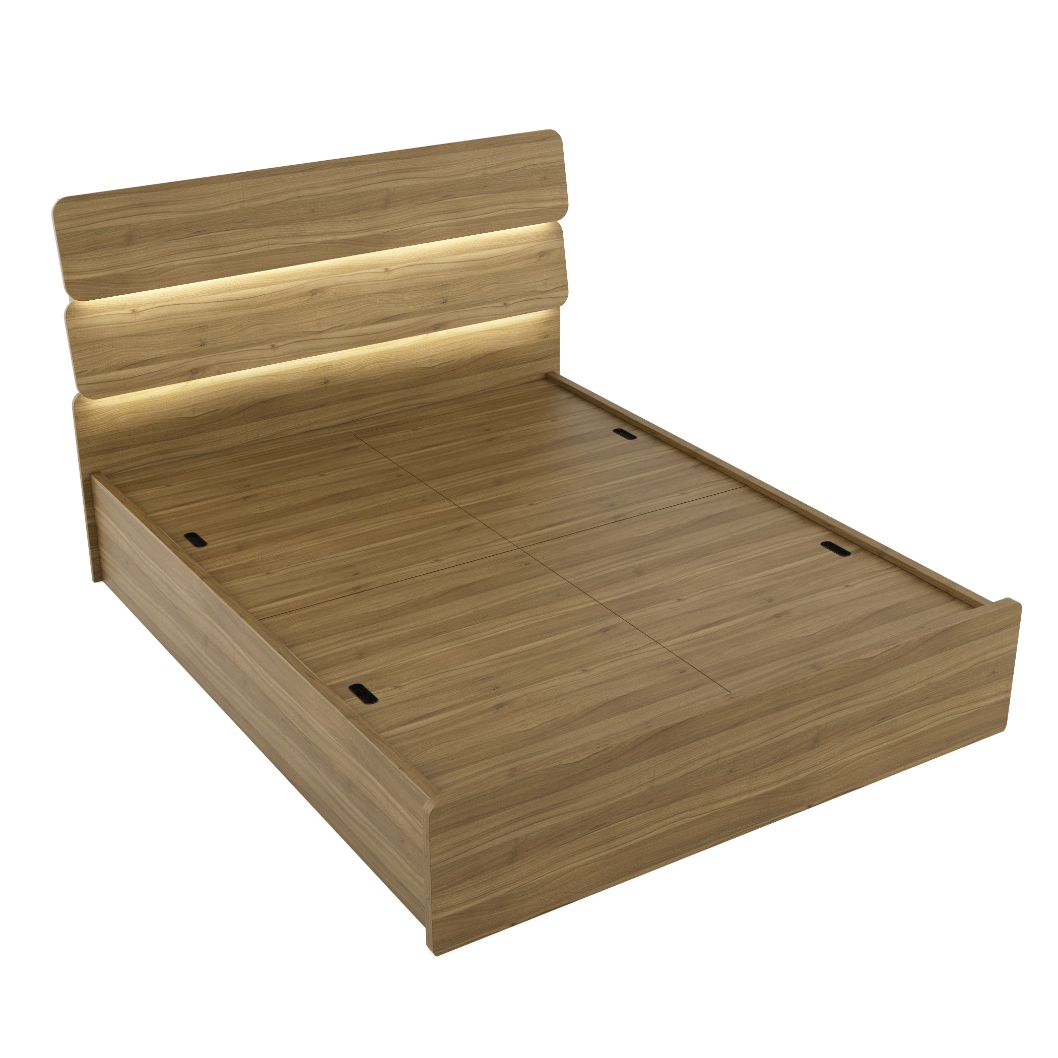 Freya  King Bed With Box Storage in Natural Teak Colour
