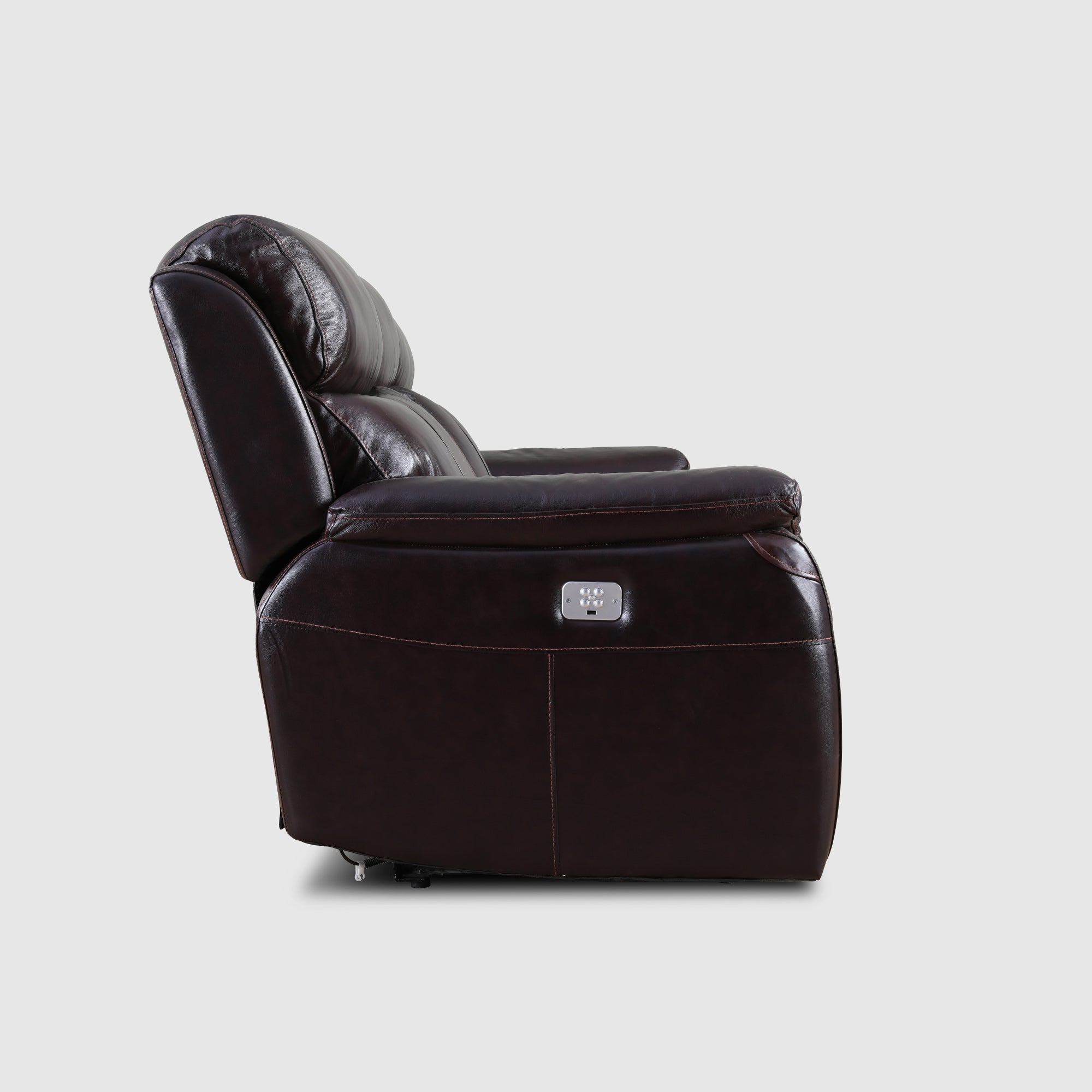 Plush Half Leather Three Seater Electric Recliner in Burgundy Colour