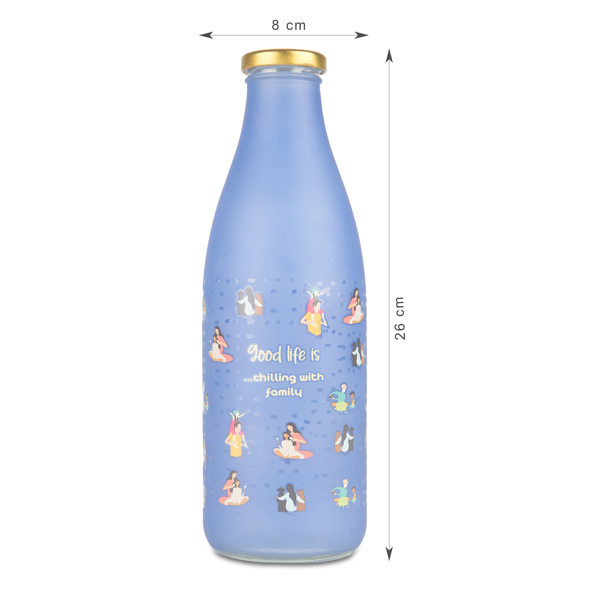 Good Life Glass Frosted Milk Bottle 1 Ltr in Blue Colour