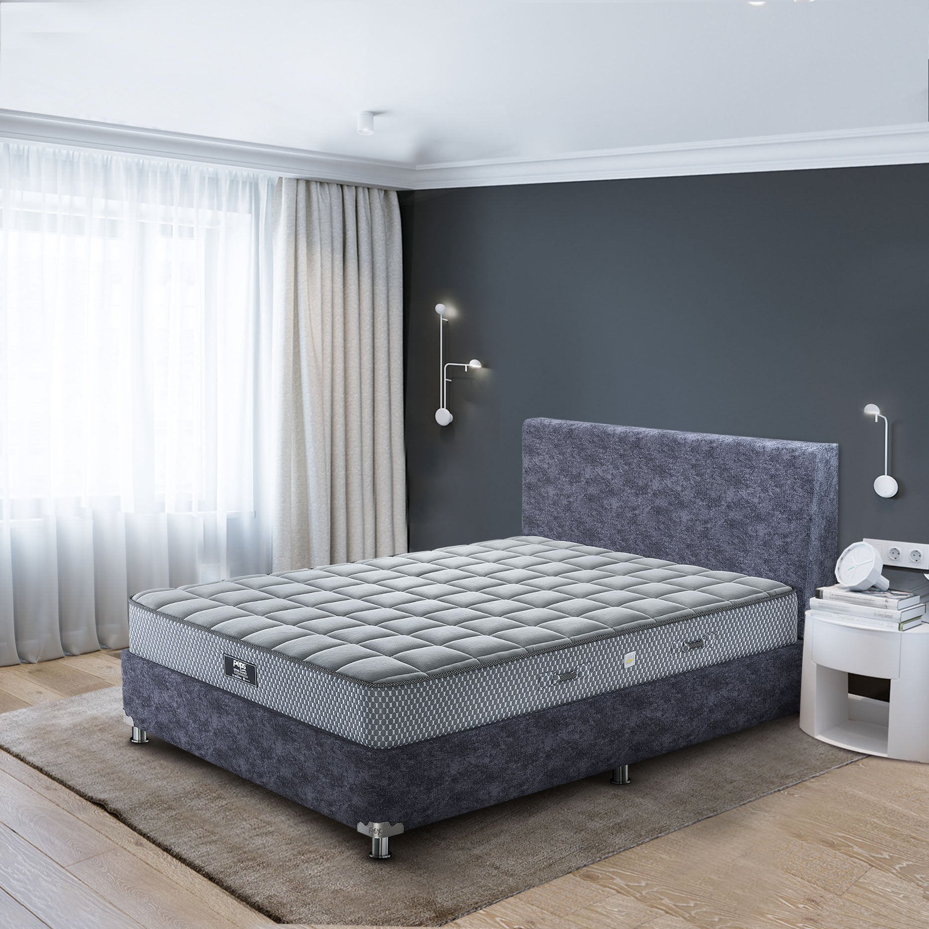 Spine Guard Spring Bonnel Spring Double Mattress 72x48x8 Inch in Grey Colour