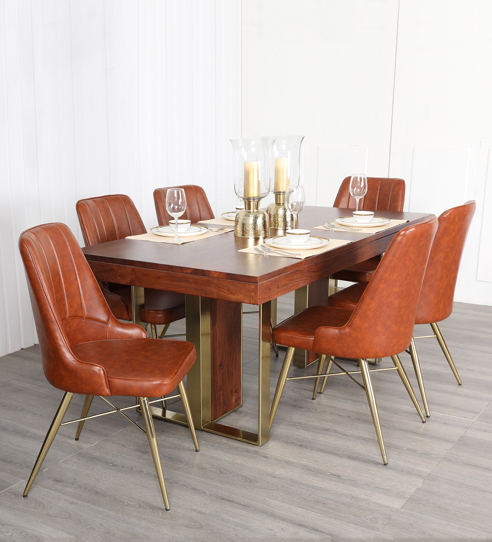 Marvis Sheesham Wood(Rosewood) Six Seater Dining Set in Walnut Colour