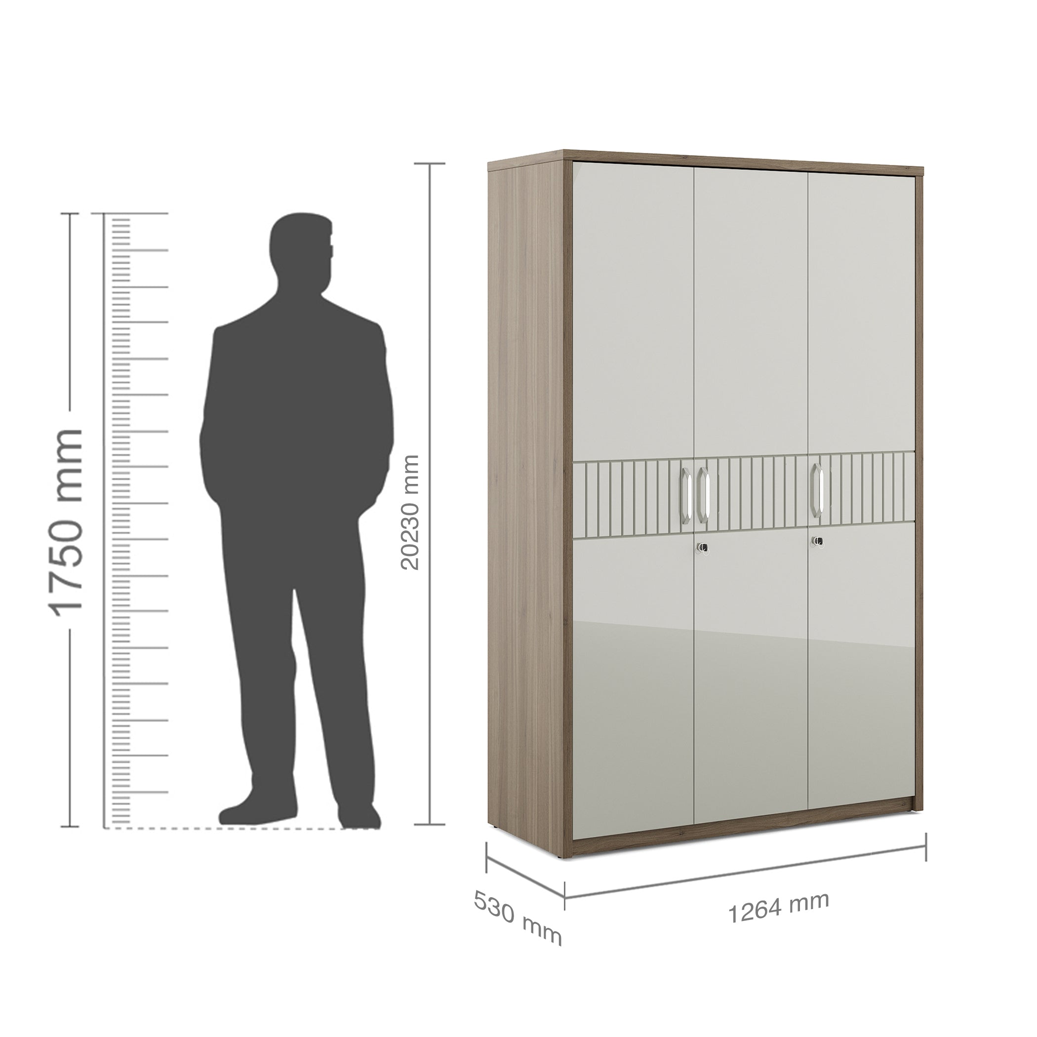 Cascade Three Door Wardrobe in Lyon walnut Colour