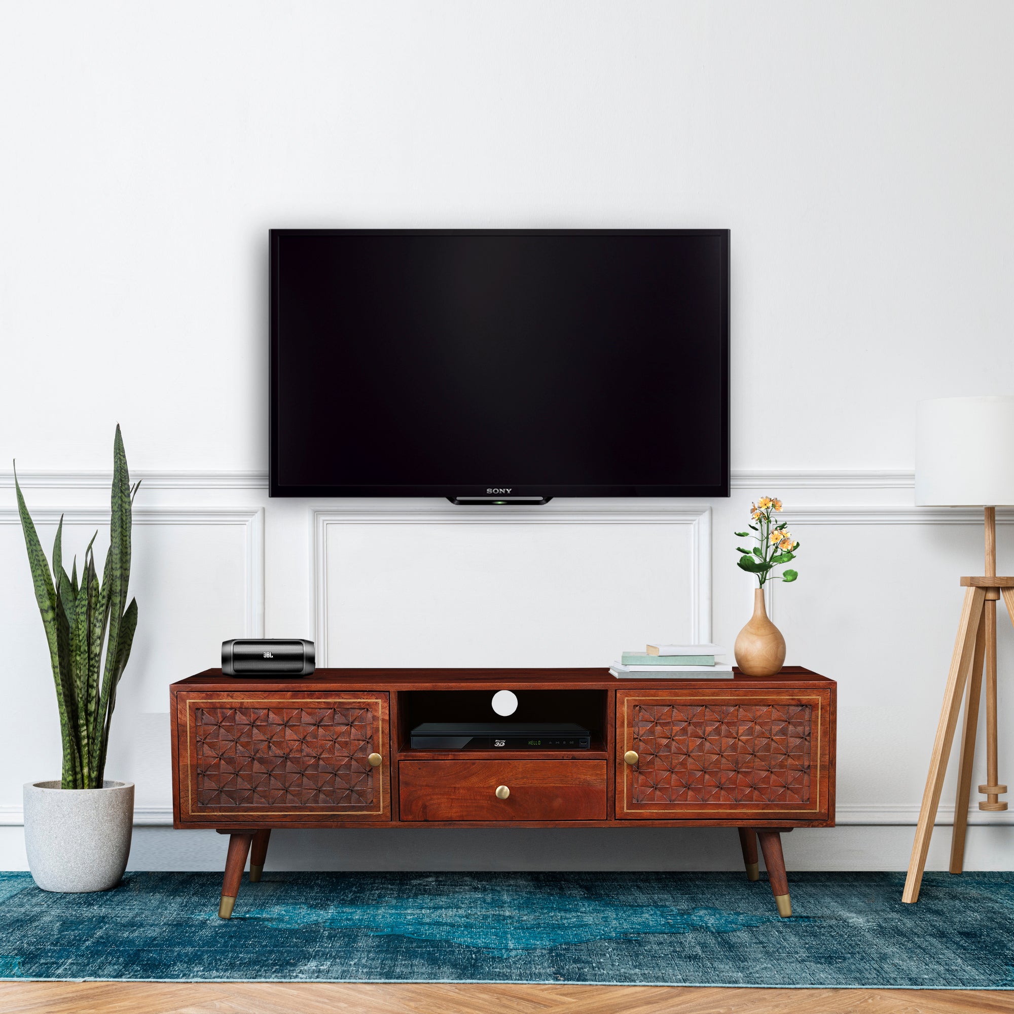 Phoolkari Full Height TV Unit in Honey Finish Colour
