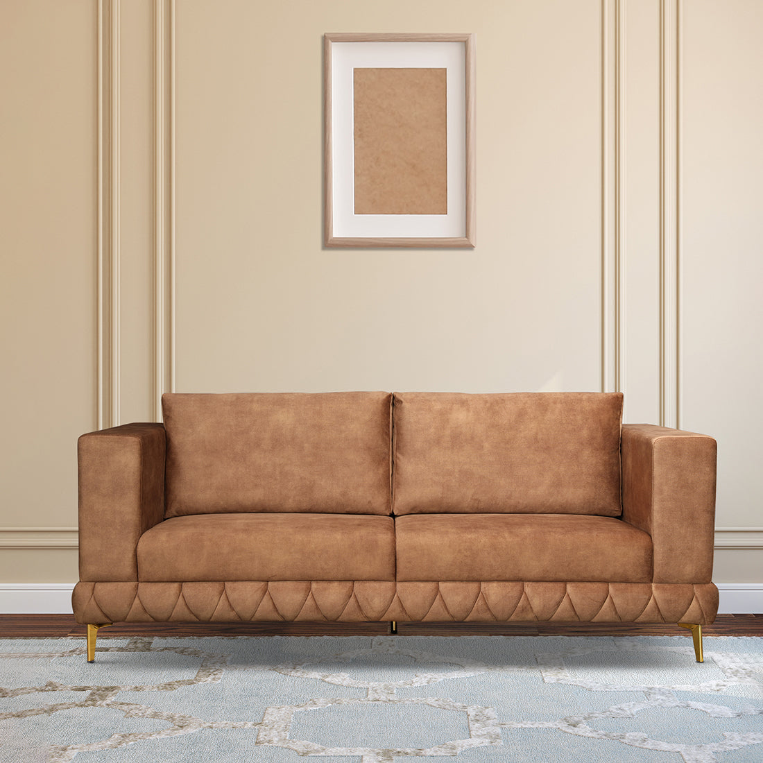 Plume Velvet Fabric Three Seater Sofa in Brown Colour