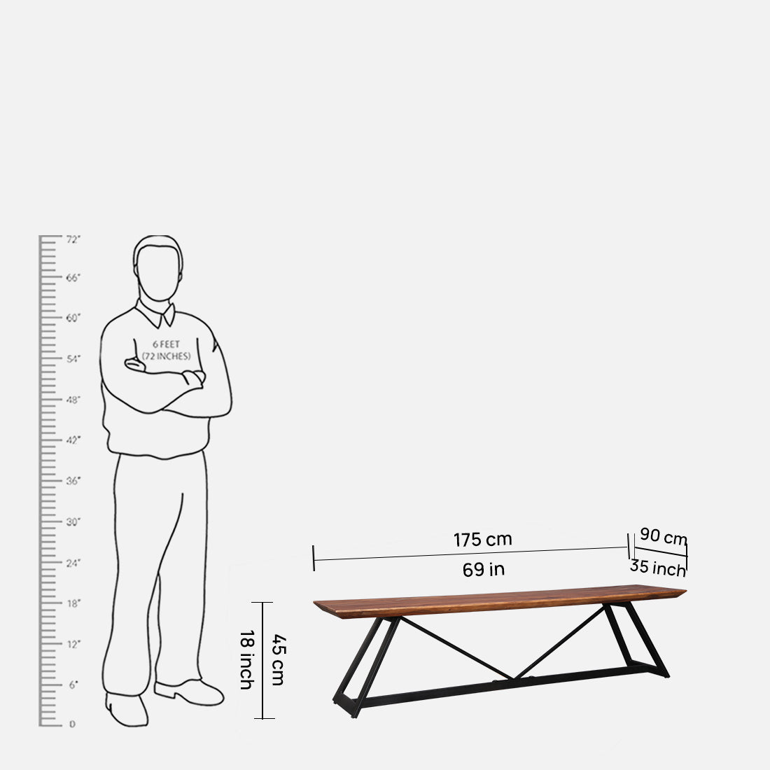 Axel Solidwood Six Seater Dining Set With Bench in Natural Sheesham Colour