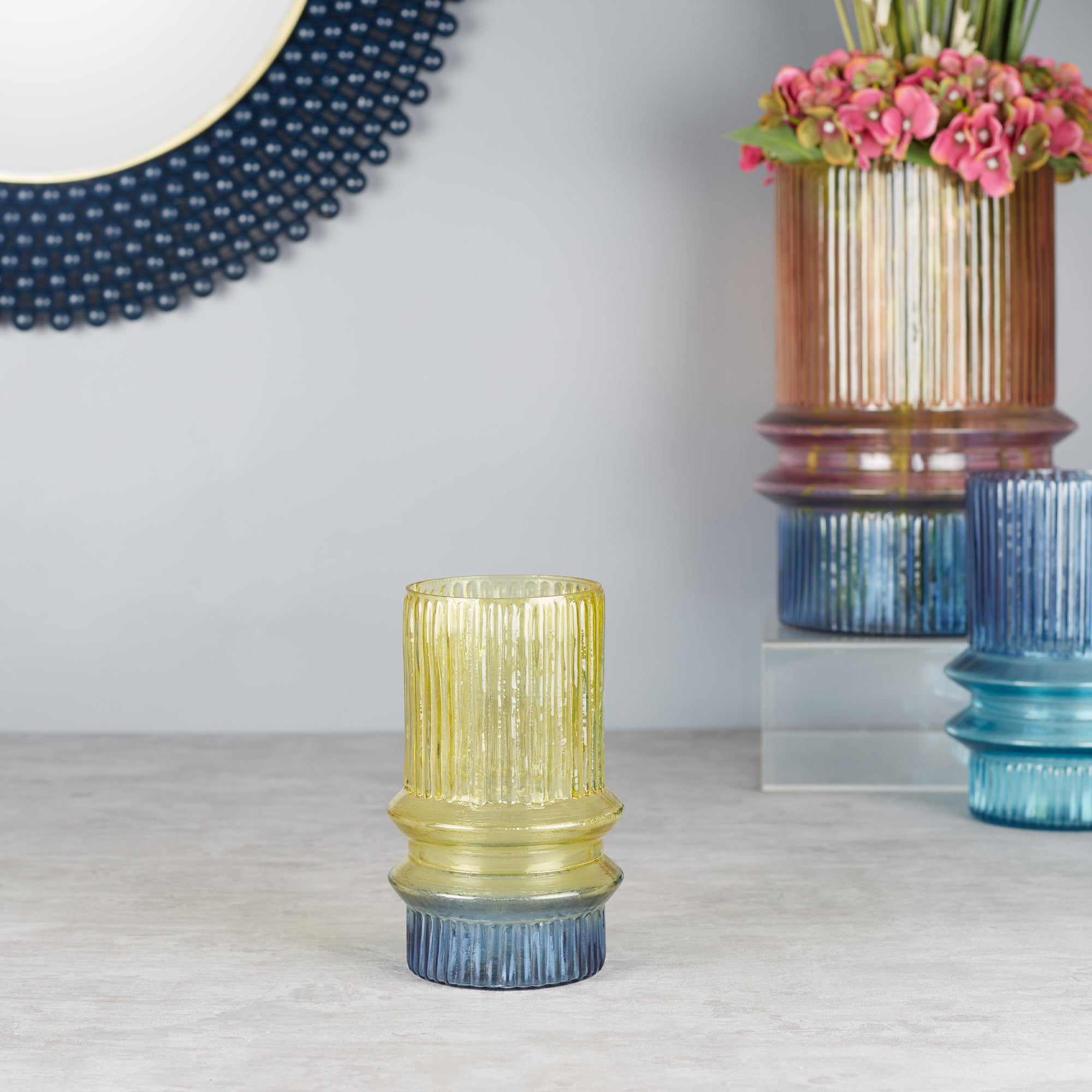 Phiona Glass Fluted Handcrafted Small Vase 18 Cm in Multi Colour