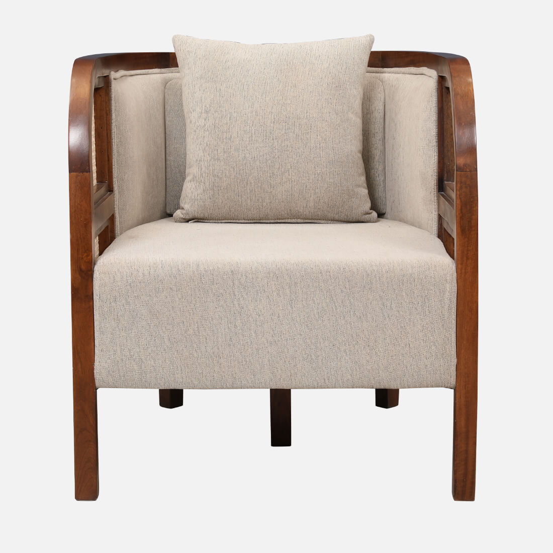 Siam Solidwood Single Seater Sofa in Beige Colour