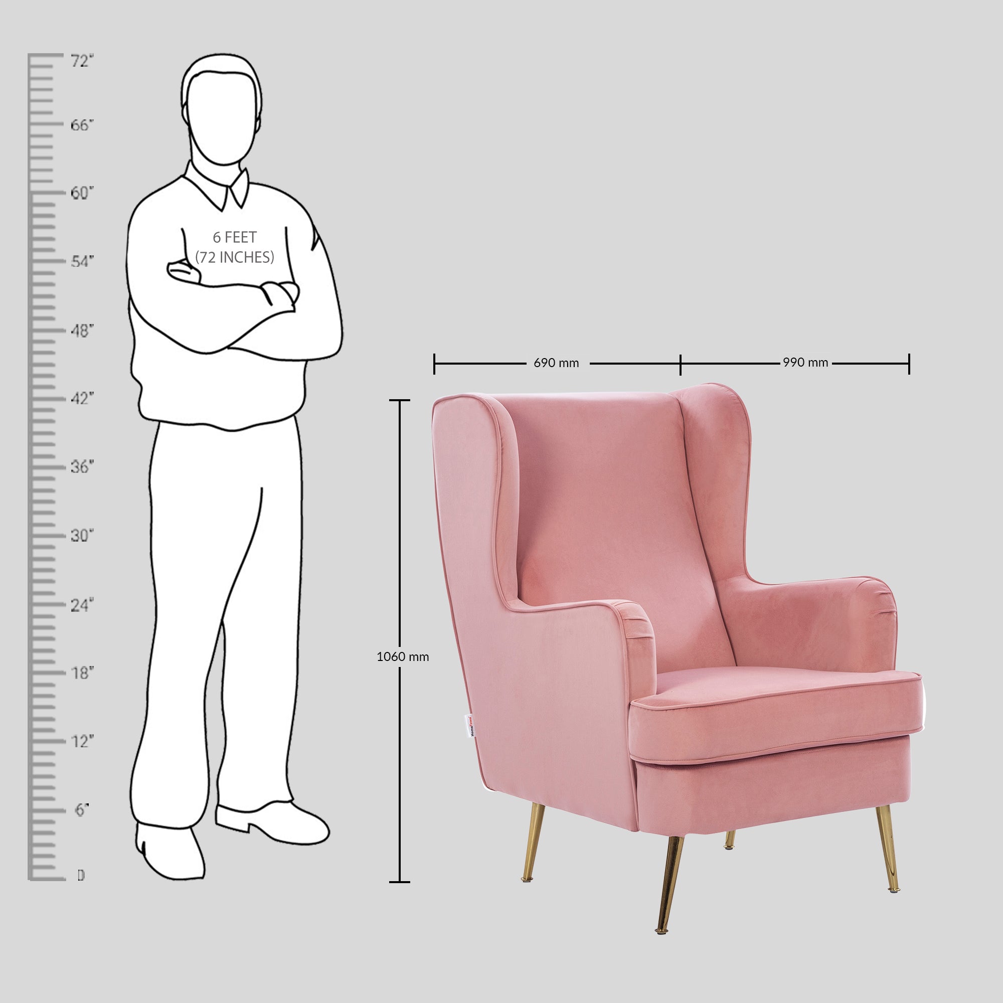 Charm Velvet Arm Chair in Blush Pink Colour