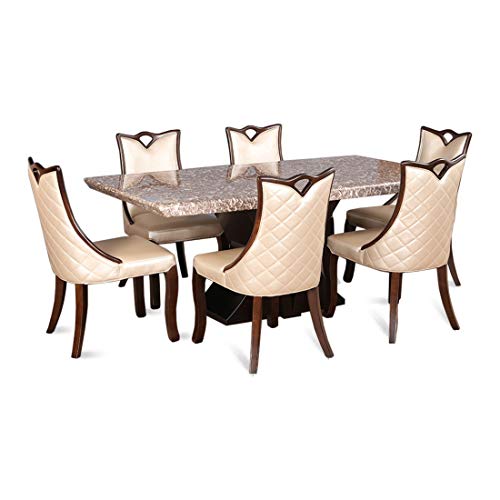 Alexandria Marble Top 6 Seater Dining Set in Beige Colour