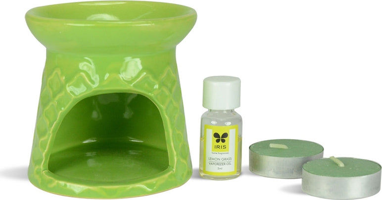 Vapourizer Set Ceramic 5Ml With 2 Tealights in Lemongrass Colour