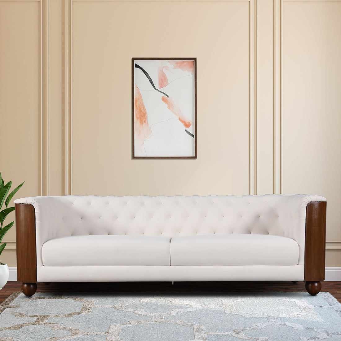 Valentina Fabric Four Seater Sofa in White Colour