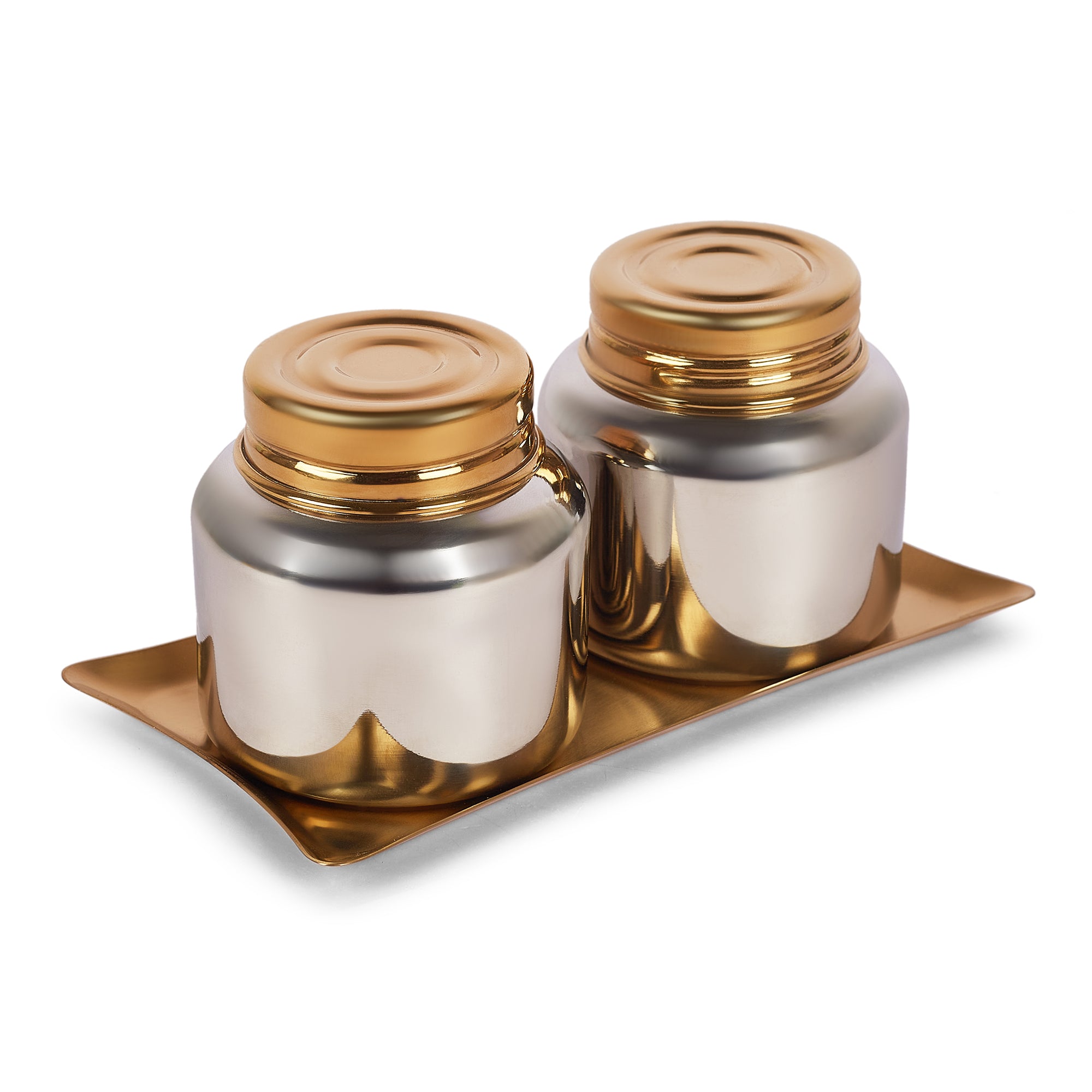 Sapphire Stainless Steel Serving Set Small in Gold & Silver Colour by Living Essence