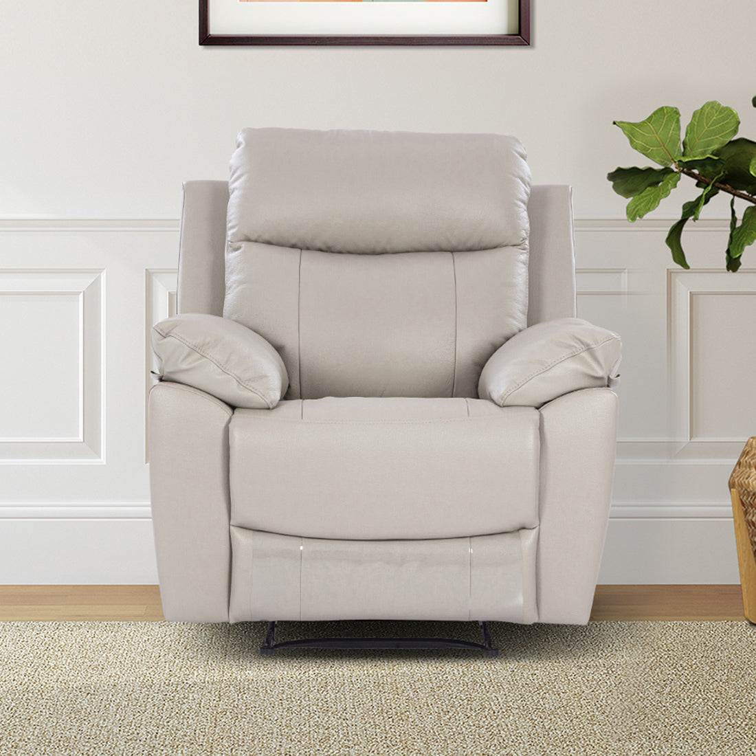 Quantum Half Leather Single Seater Recliner in Light Grey Colour