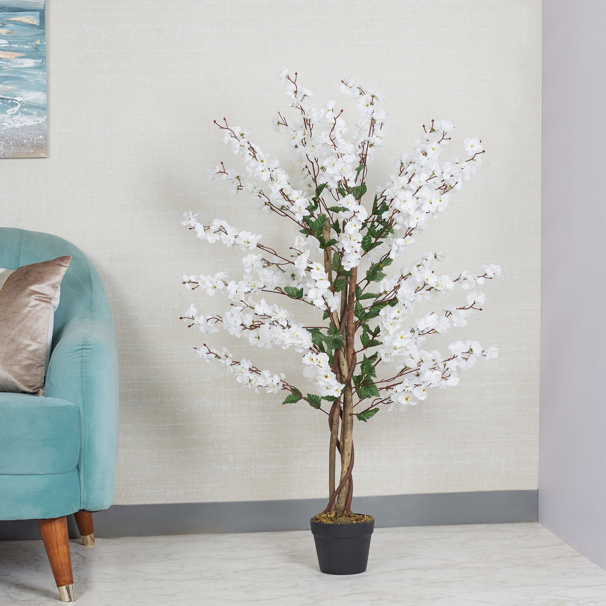 Ilana Artificial Cherry Blossom Potted Tree 120Cm in White Colour