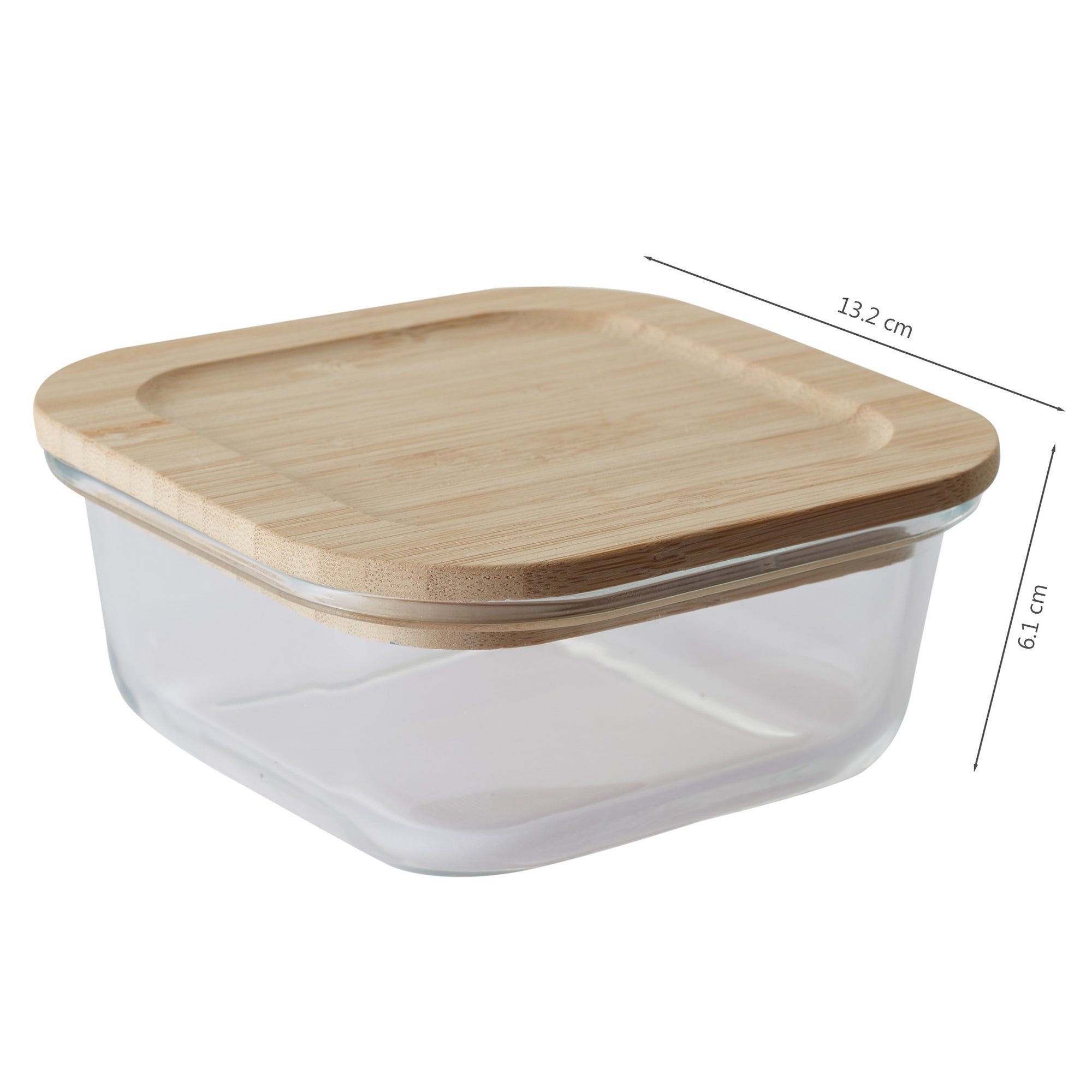Robust Glass Square Container with Bamboo Lid 520ML in Transparent Colour