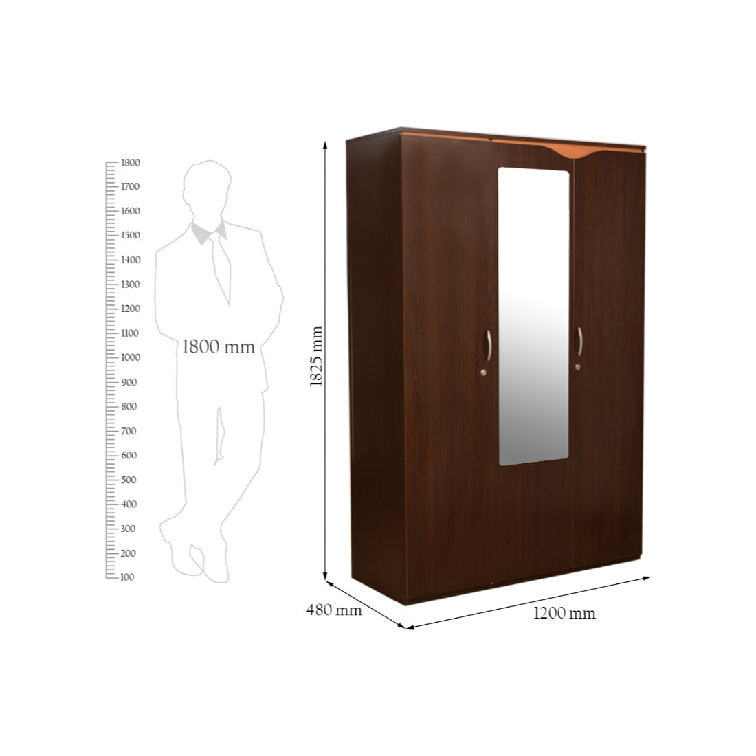 Swirl Three door Wardrobe in Dark Oak Colour