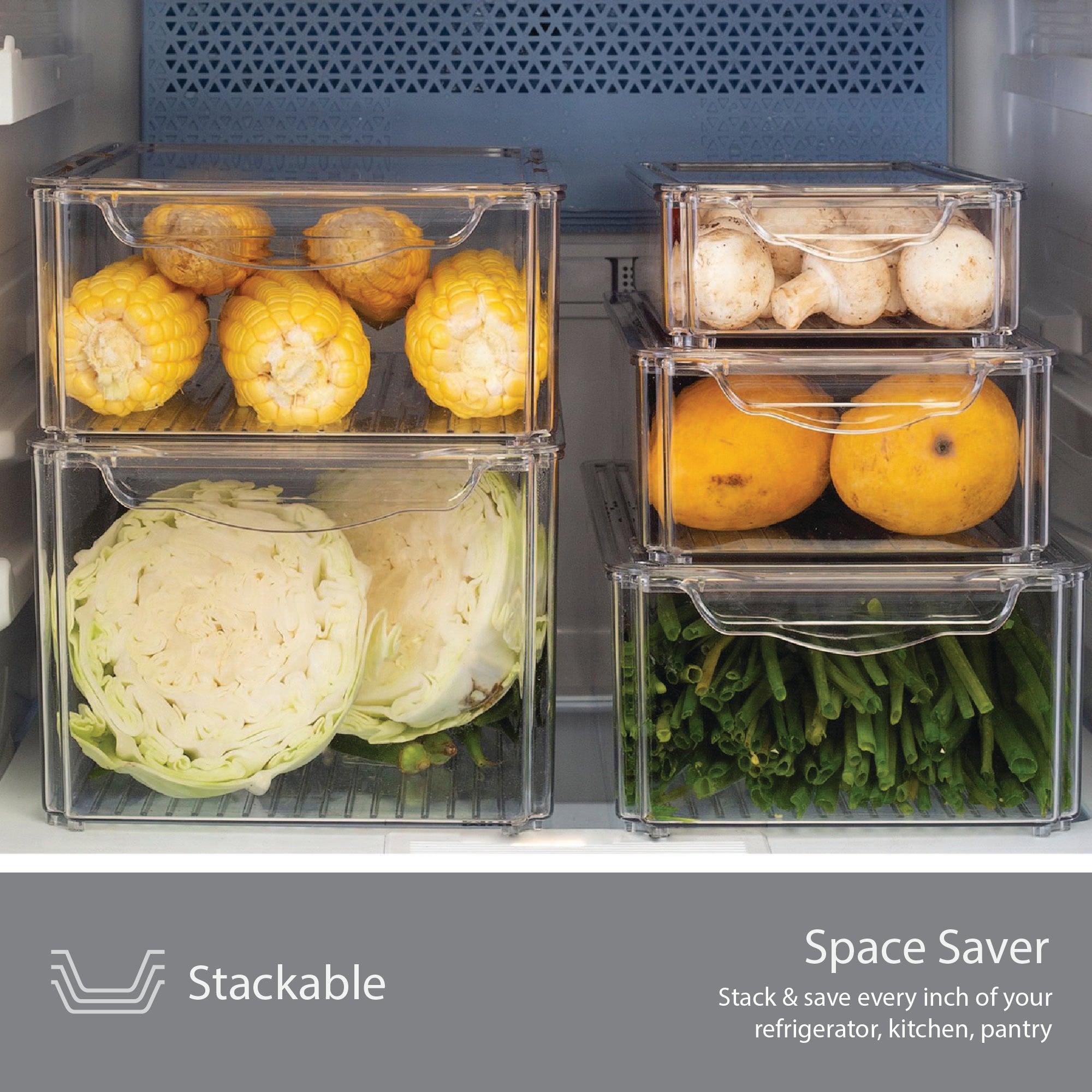 Robusto PET BPA Free Stackable Fridge Organizer with Lid & Drain - 8.4 Ltr in Transparent Colour