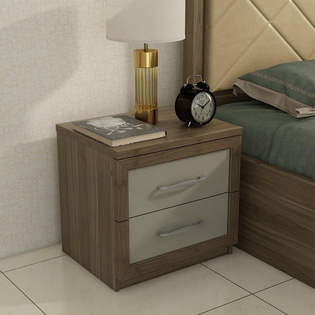 Petra Night Stand in Walnut Colour