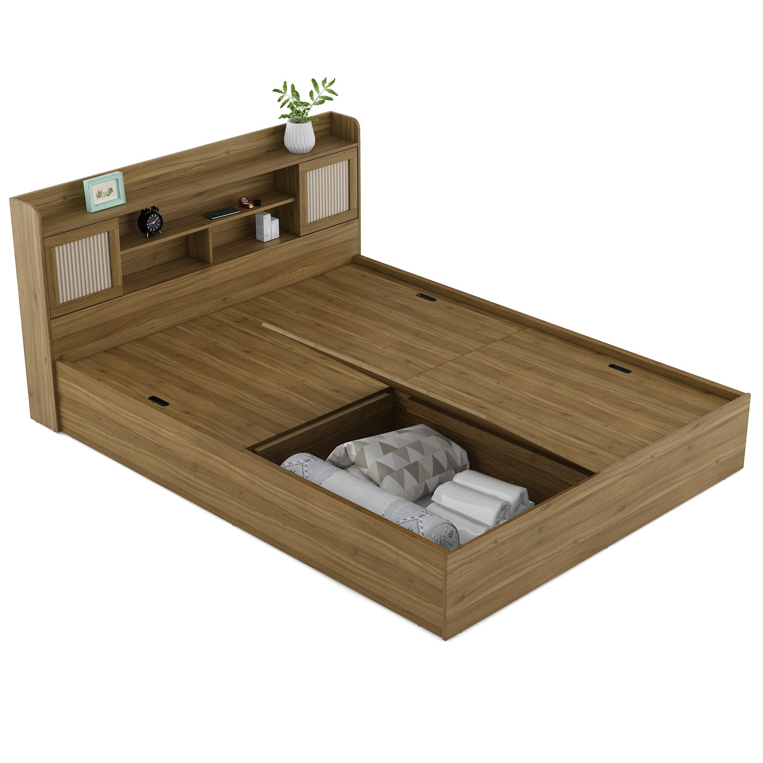 Diago Queen Bed With Box Storage In Natural Teak Color