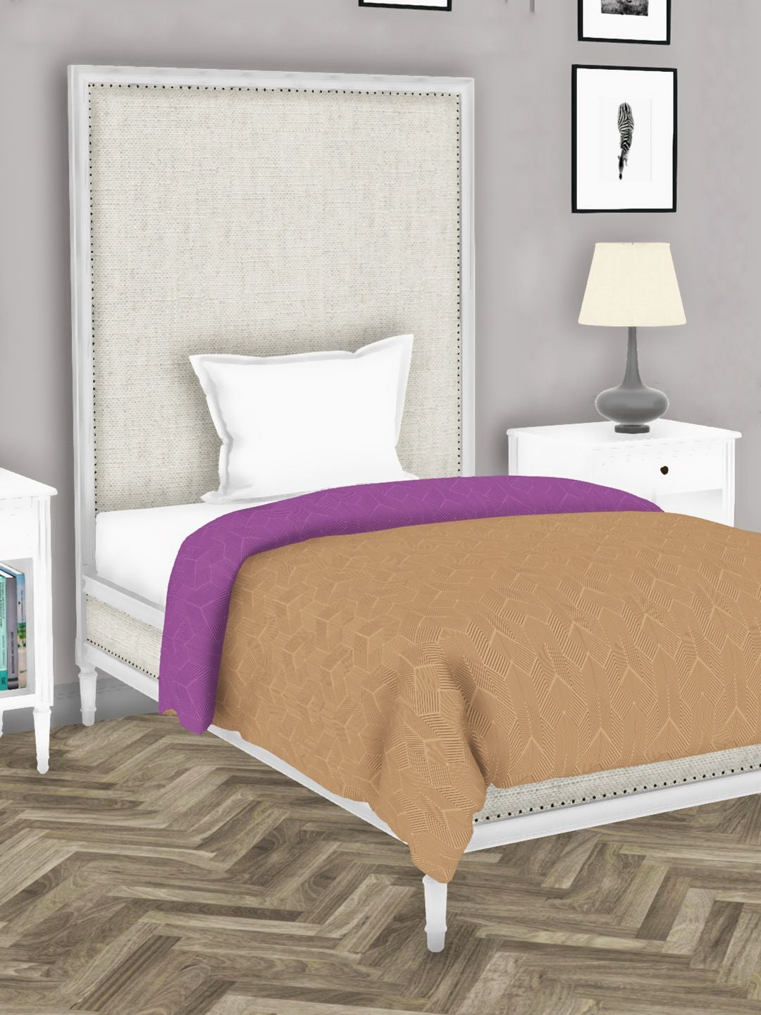 Botanical Cotton Single Comforter 152X229 Cm in Purple/Beige Colour