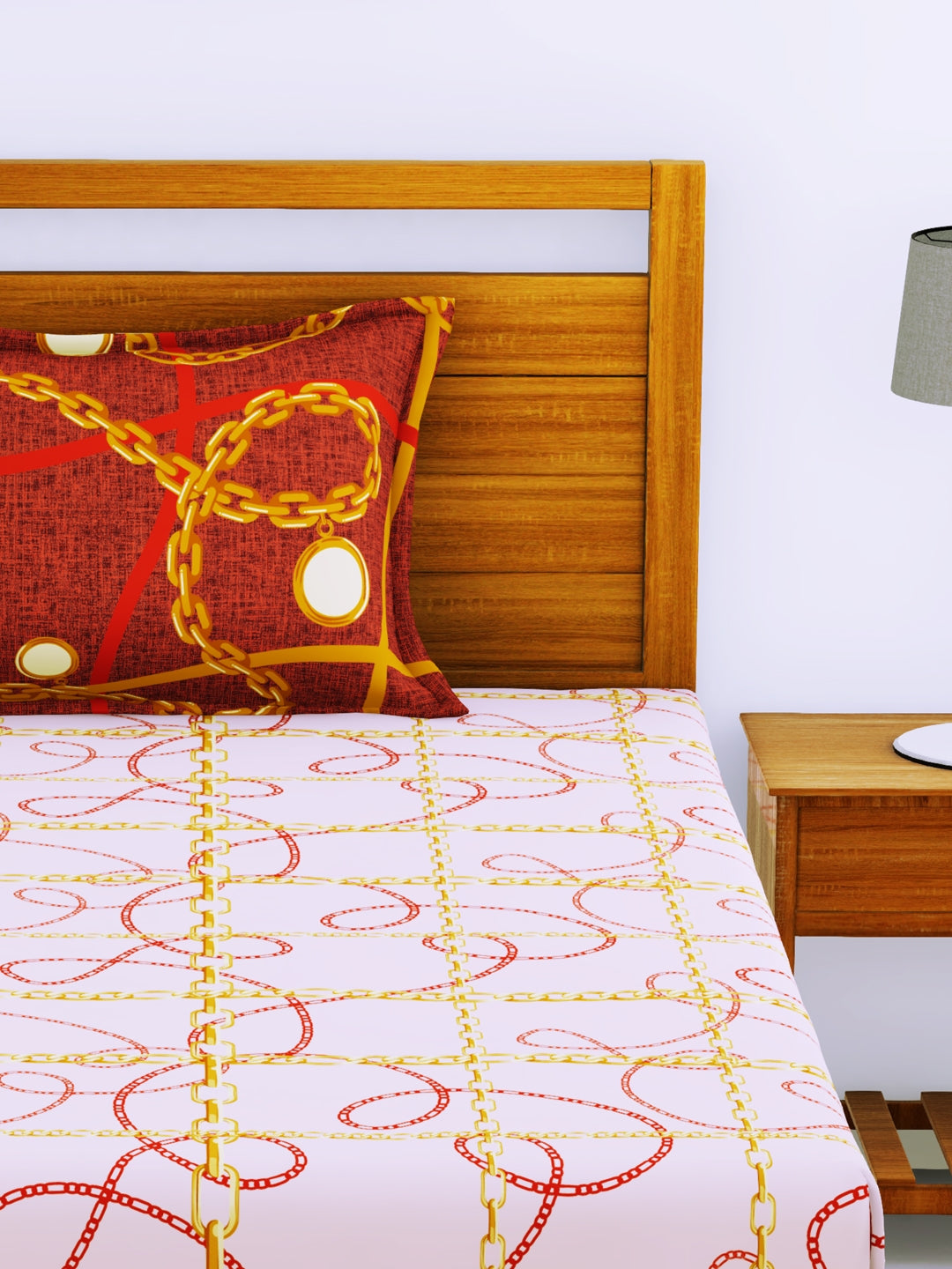 Espeda Cotton Single Bedsheet 152X229 CM in Pink & Gold Colour