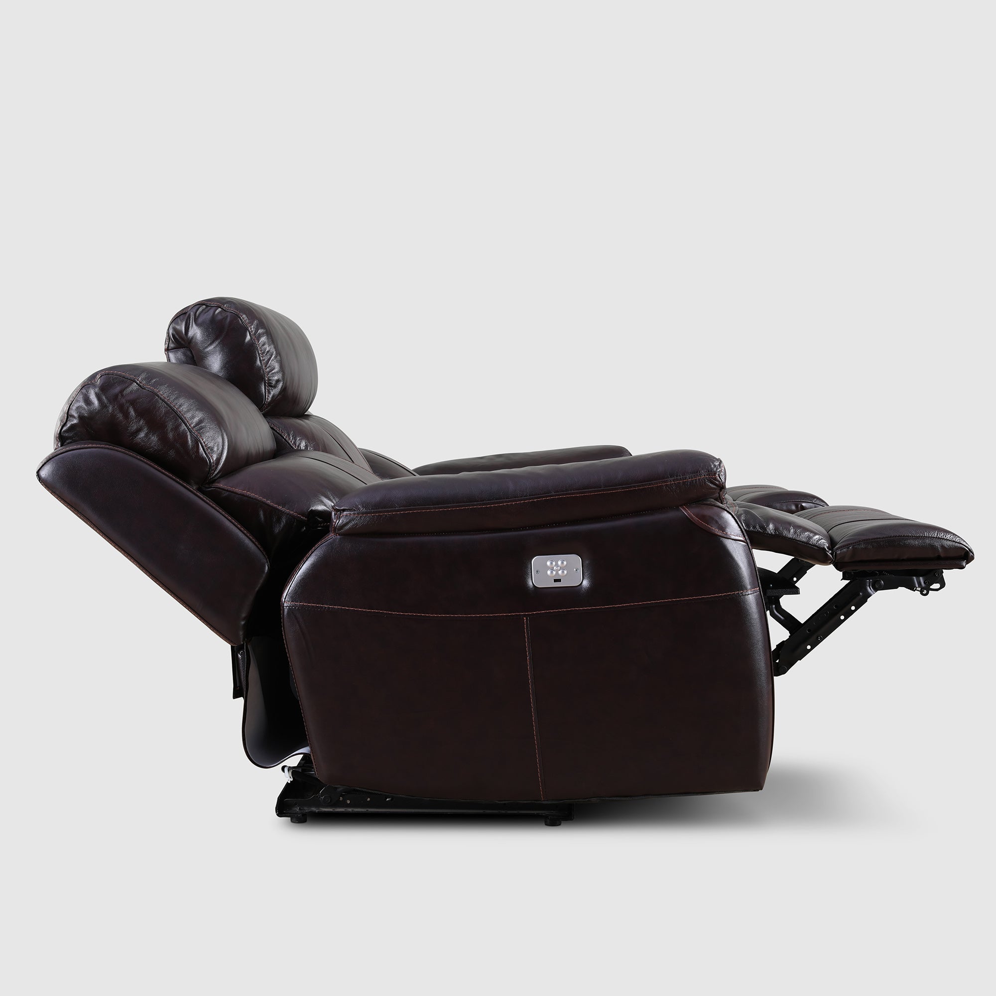 Plush Half Leather Three Seater Electric Recliner in Burgundy Colour