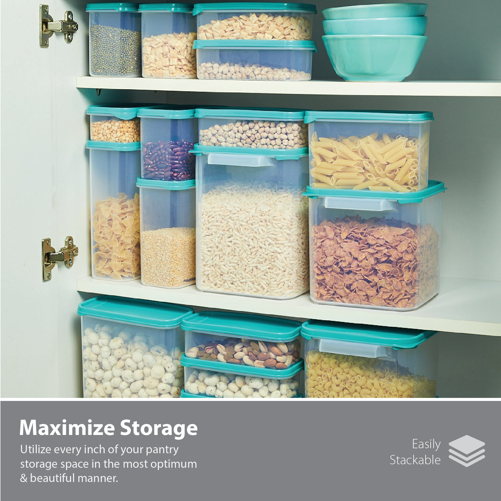 Modular Mate Plastic Square Container 3000ml Set of 2 in Teal & Transparent Colour