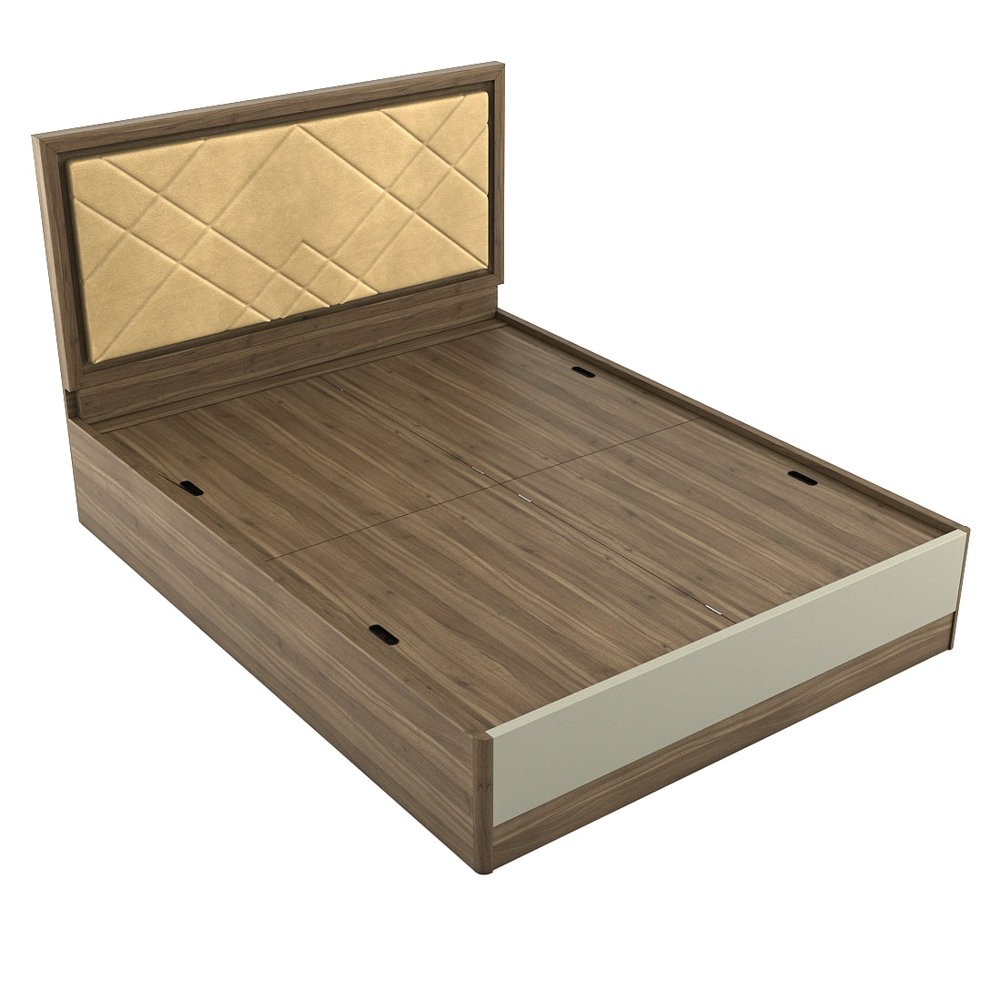 Petra Queen Bed With Box Storage in Walnut Colour