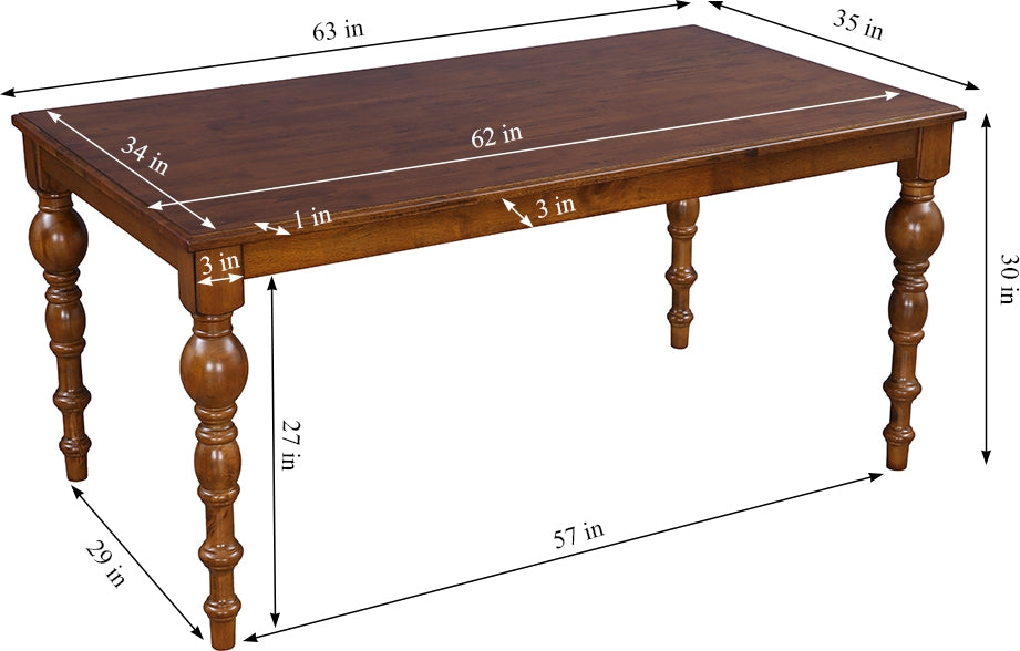 Tobago Solidwood 6 Seater Dining Table in Antique Walnut Colour