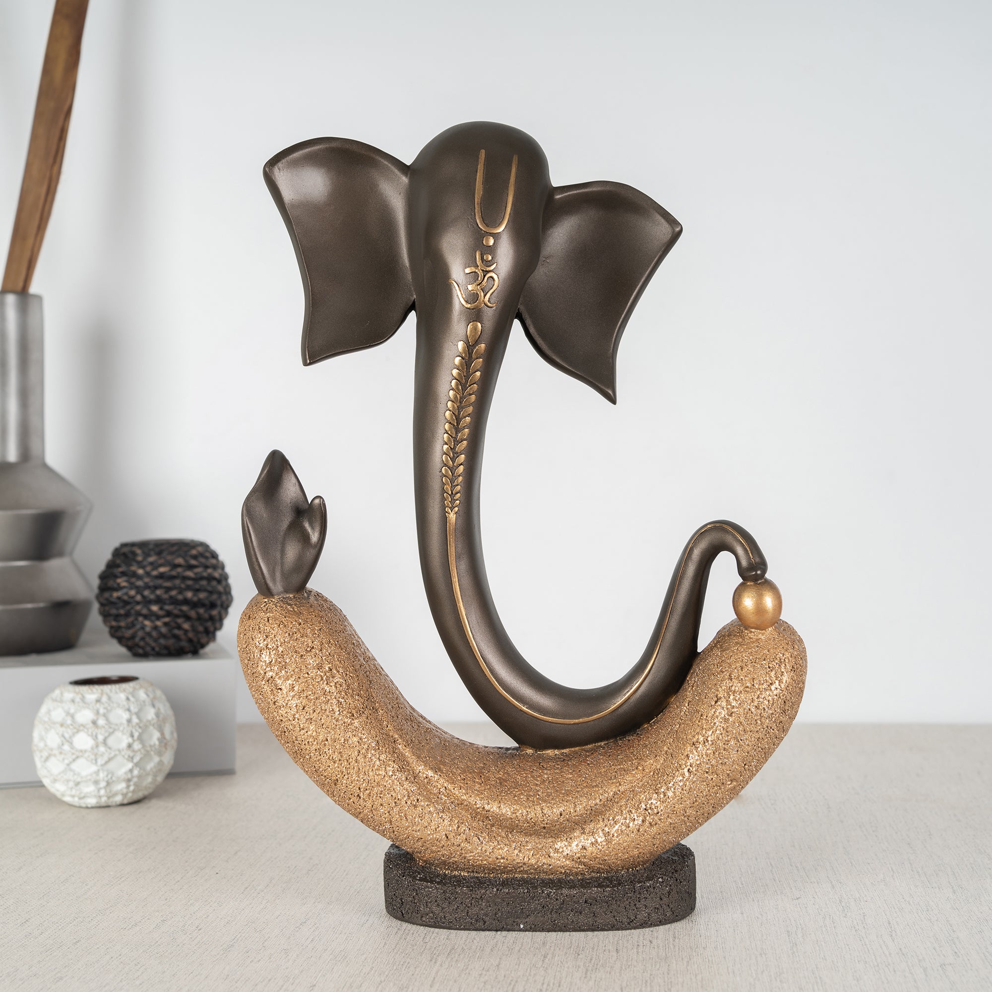 Eternal Ganesha Polyresin Hand Finished Figurine 41Cm in Bronze & Gold Colour
