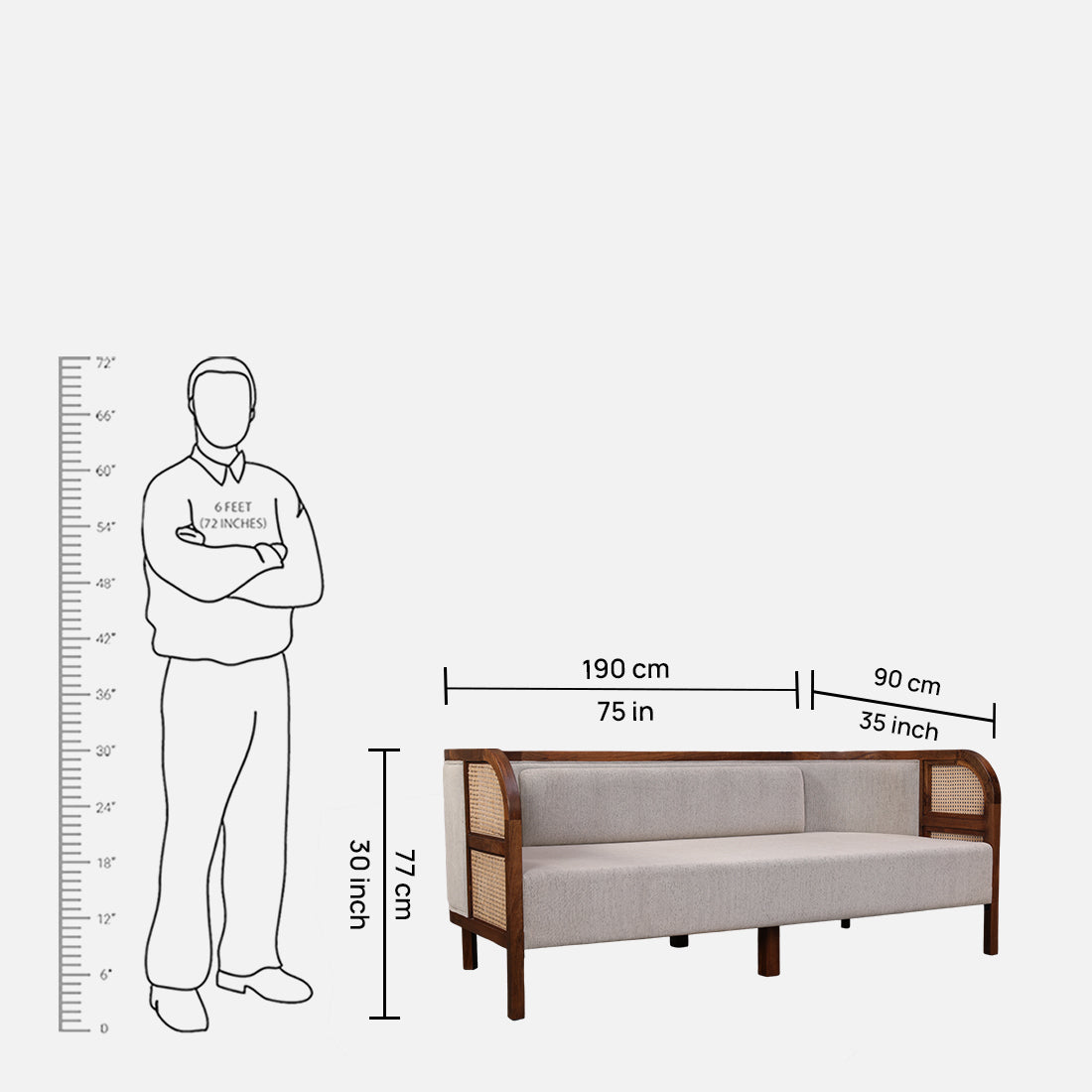 Siam Solidwood Three Seater Sofa in Beige Colour
