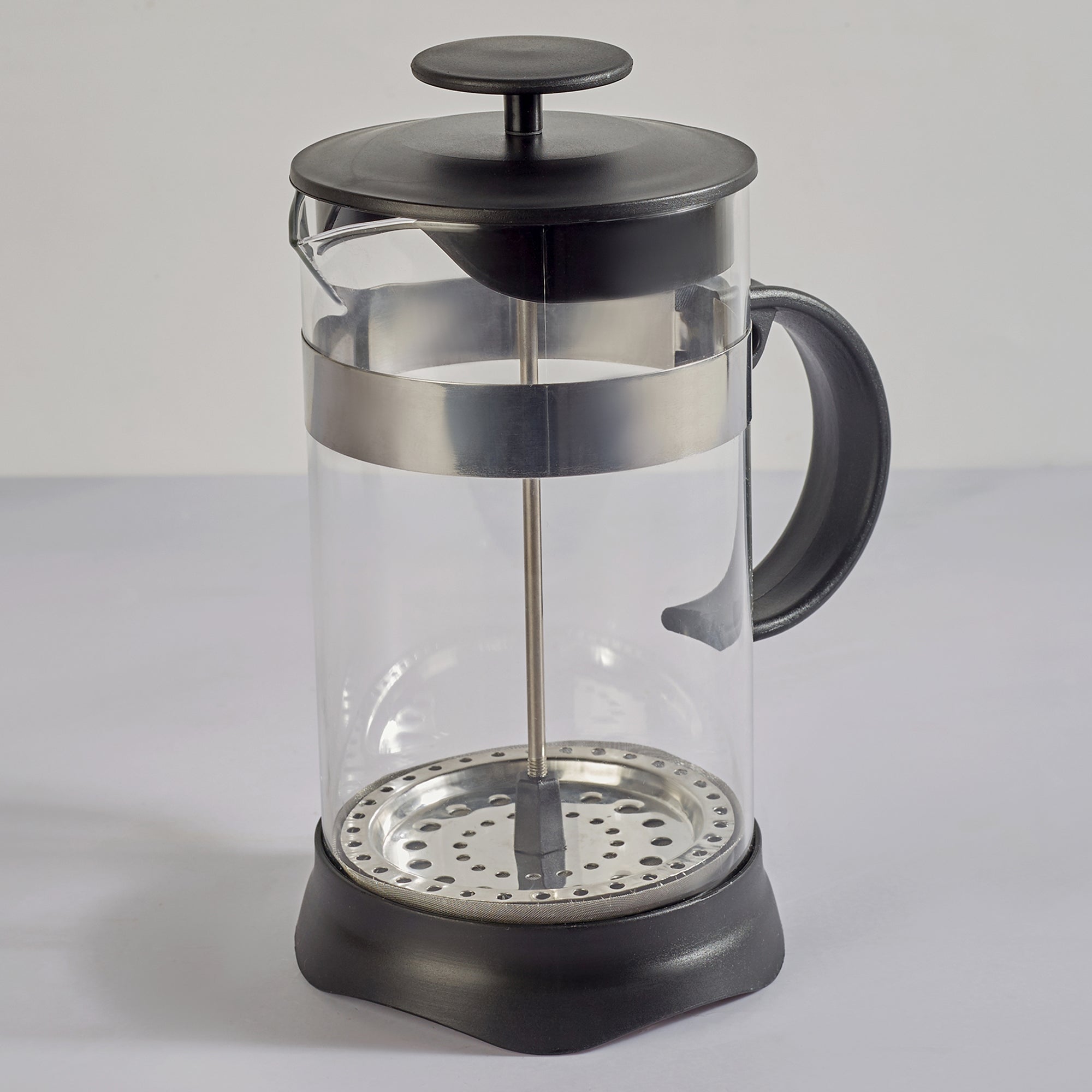 Brew Borosilicate Glass and Plastic French Press Coffee Plunger 1 Ltr in Transparent & Black Colour