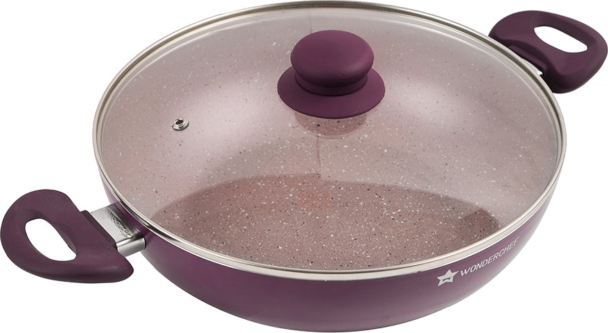 Royal Velvet Induction Bottom Non-Stick Steel Wok With Lid 26cm / 3.2 Ltr / 3mm in Purple Colour