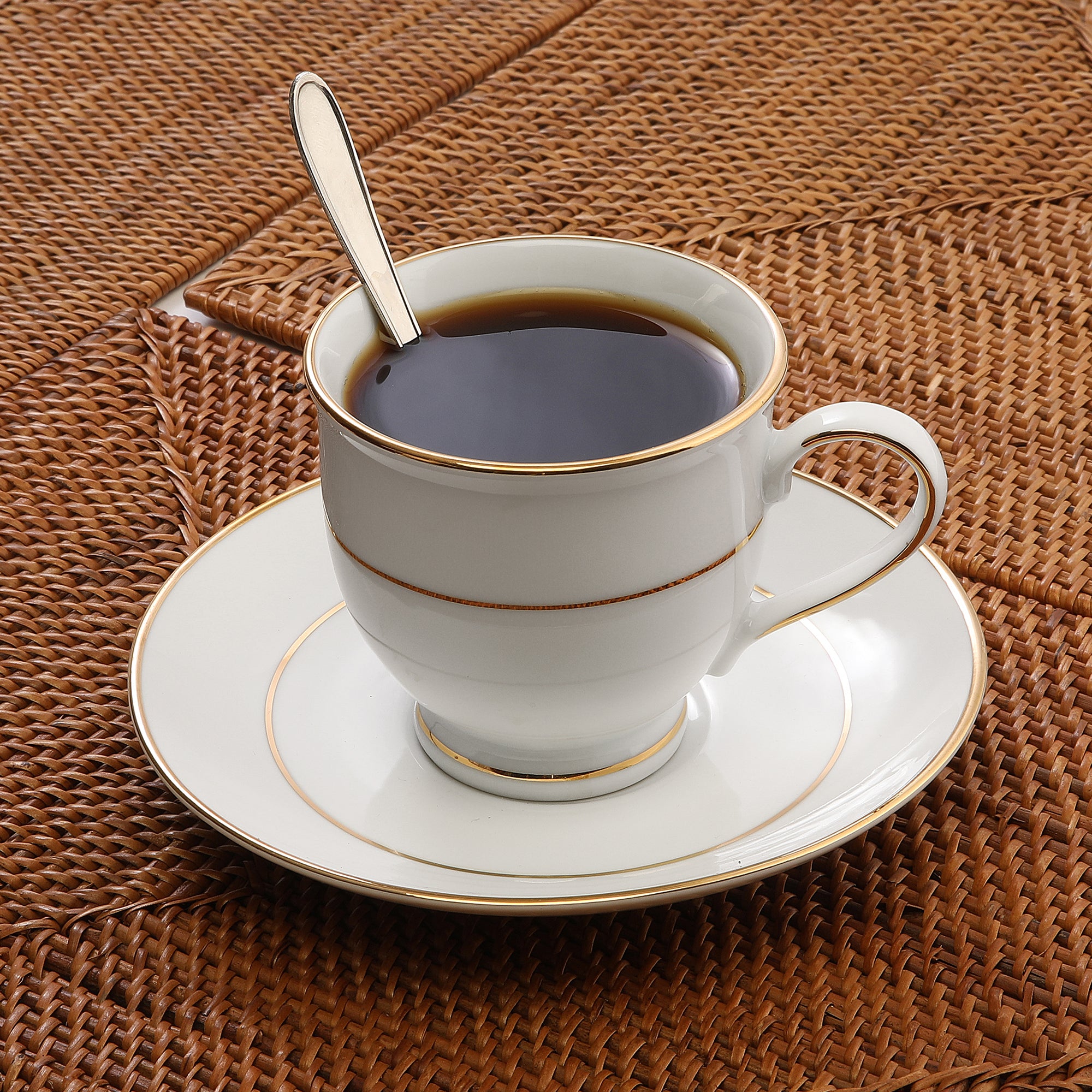 Amour Porcelain Cup & Saucer Set of 12 Pcs in Real Gold Plating & White Colour