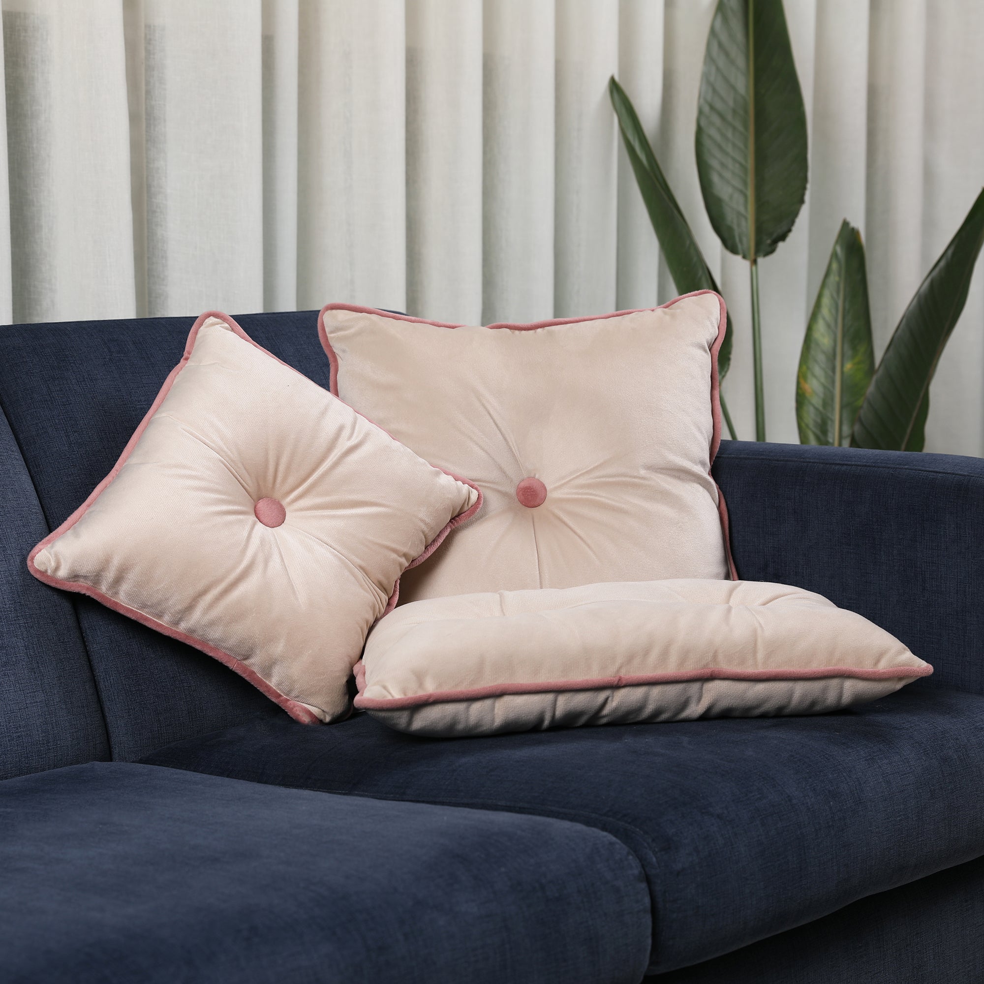 Velvet Solid Dori Filled Cushion Beige, 30X45cm