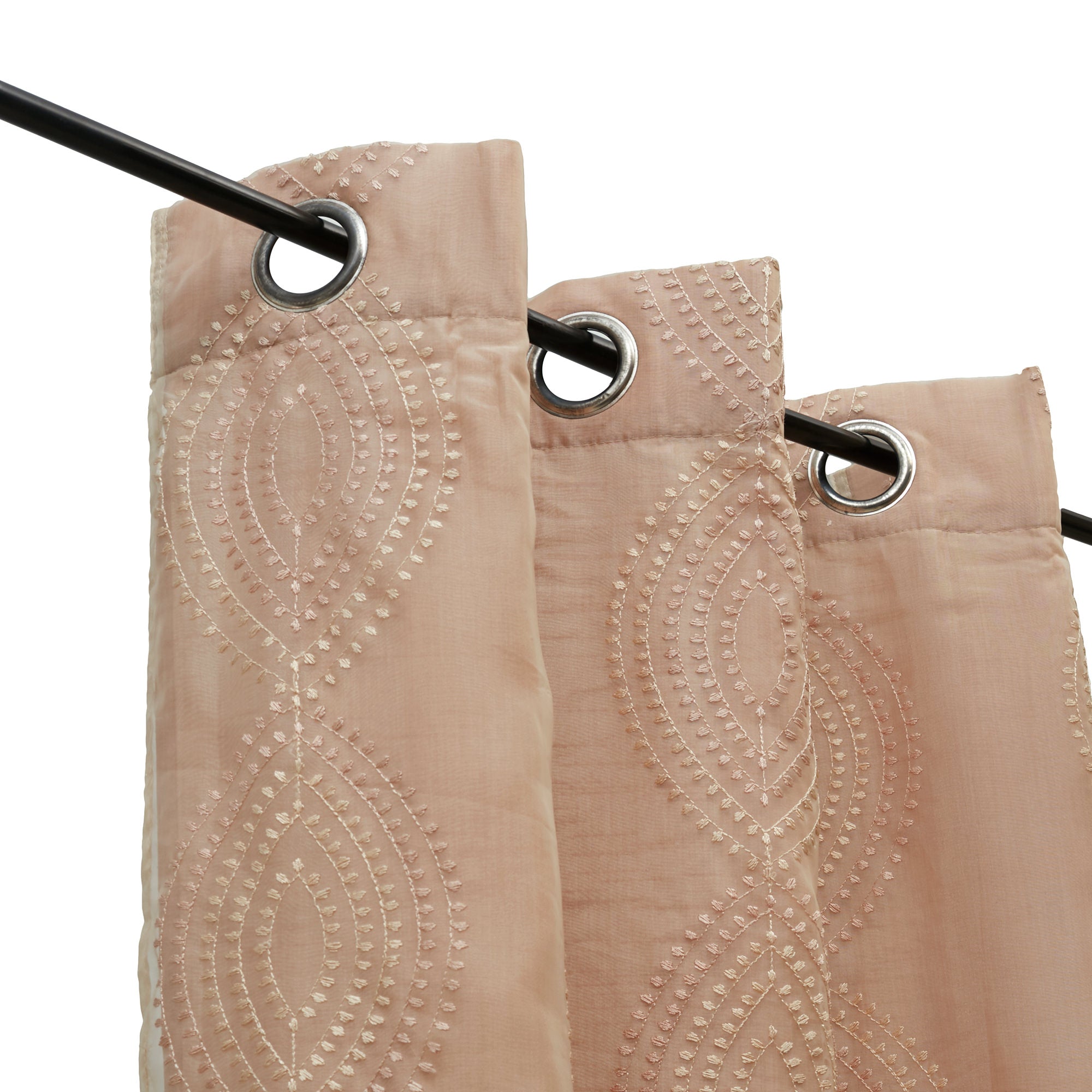 Amour Set Of 2 Embroidered Double Layered Window Sheer Curtains 5 Feet in Gold Colour