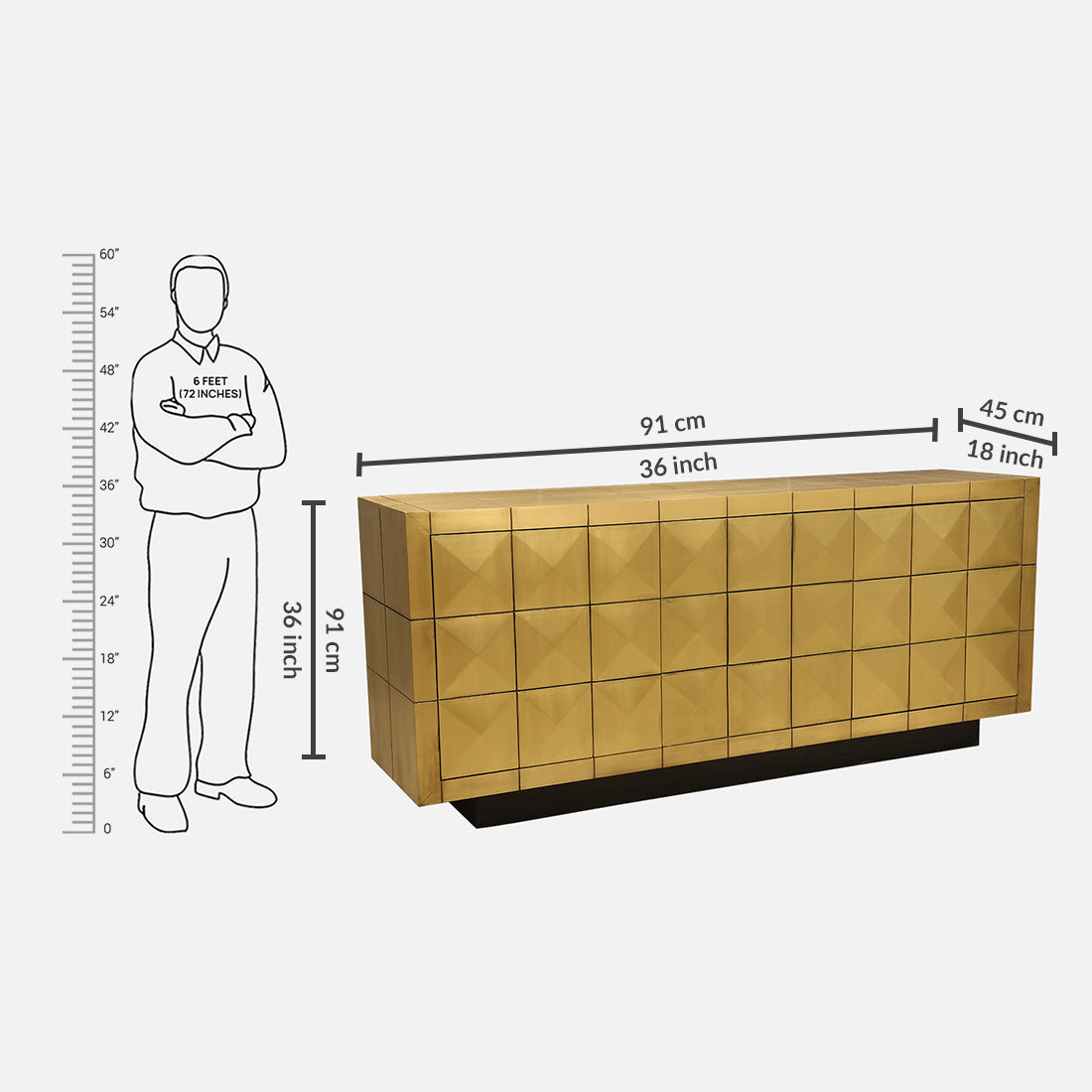 Adelaide Mango Wood Sideboard in Brass Colour