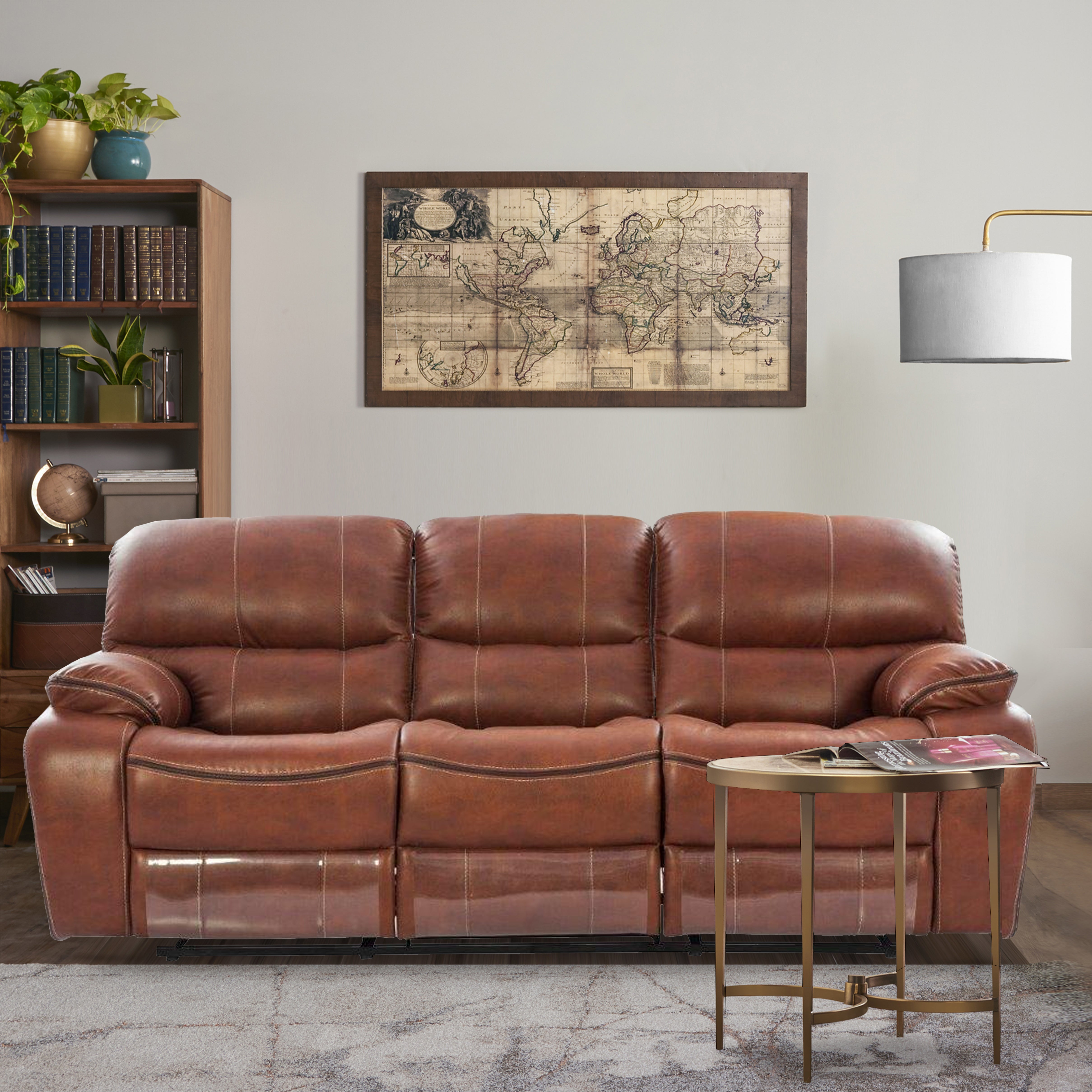 Tigris Leatherette Three Seater Recliner in Brown Colour